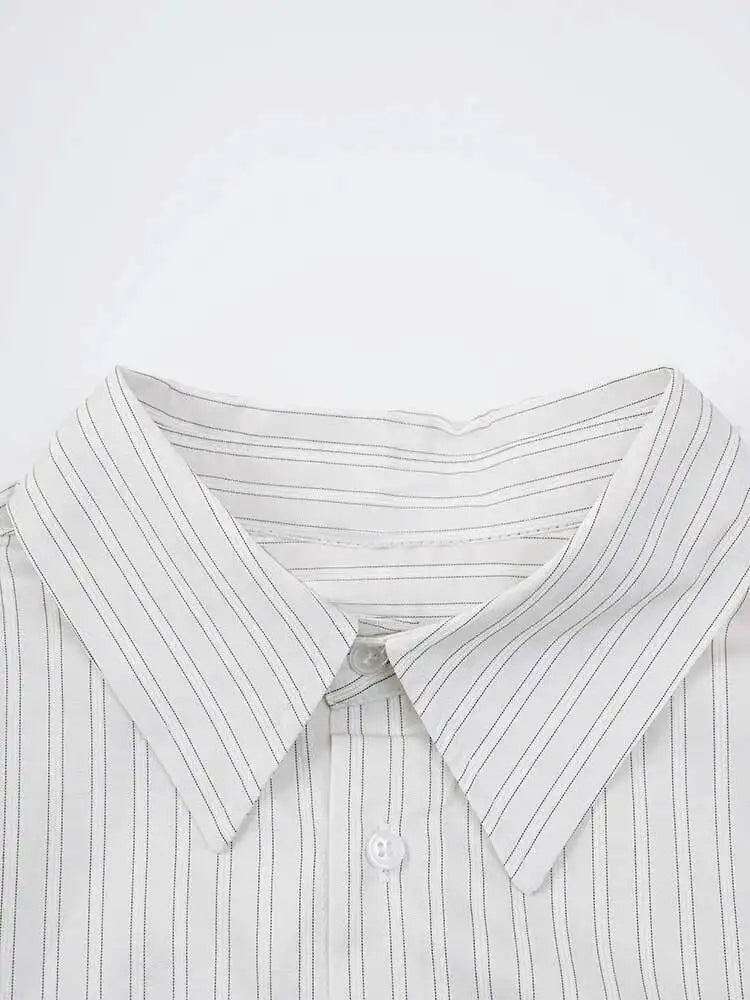 Big Size Striped Shirt & Wide Leg Pants Two-Piece Suit for Women | Lapel Long Sleeve Fashion Set | Spring Autumn 2025 Trendy Outfit | CPG19730 | Perfect for Office, Dating & Casual Wear
