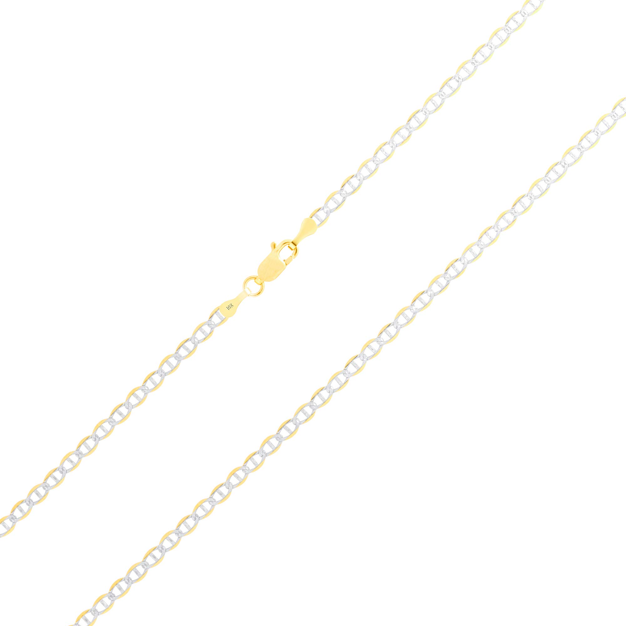 10K Real Yellow Gold Solid Mariner 3mm Anchor Chain Pave Diamond Cut Necklace for Men & Women (16