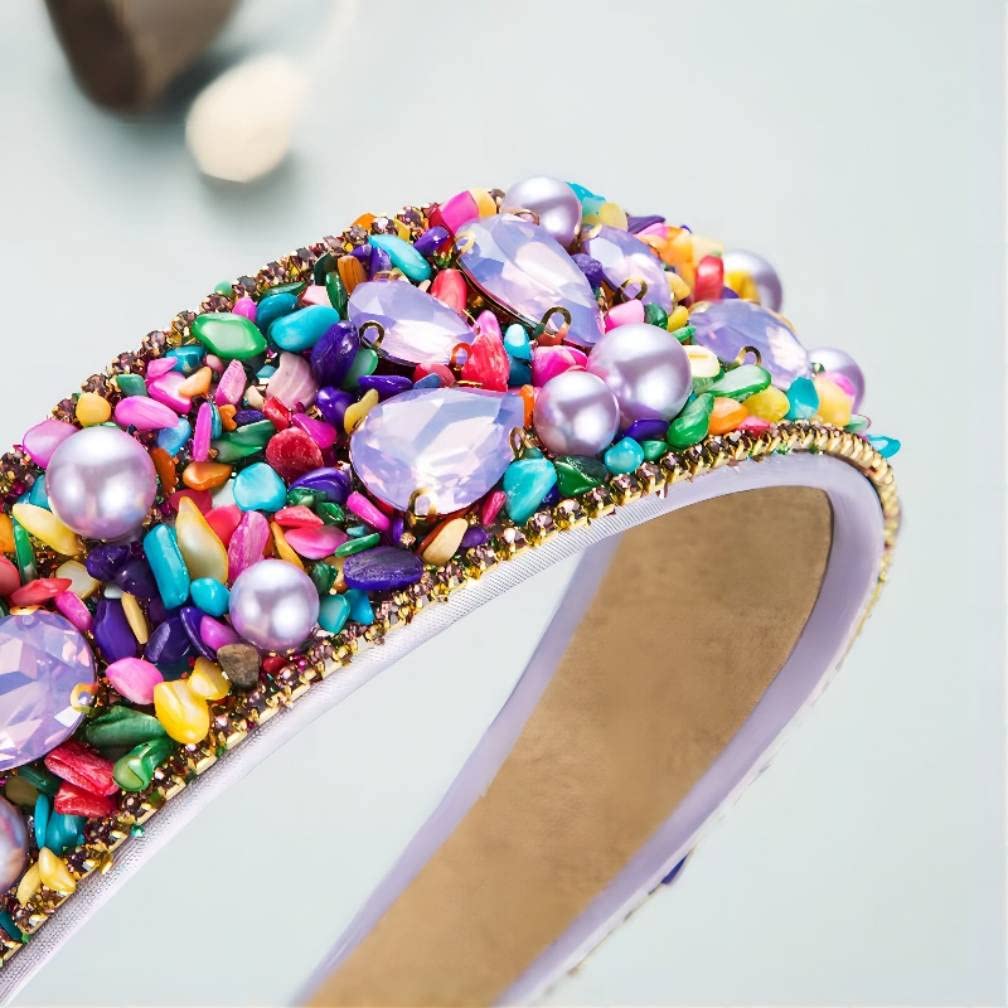 Elegant Crystal Rhinestone Baroque Headband for Women - Stylish Party Hair Accessory in Candy Colors (Purple) - Perfect for Weddings, Prom, and Special Occasions