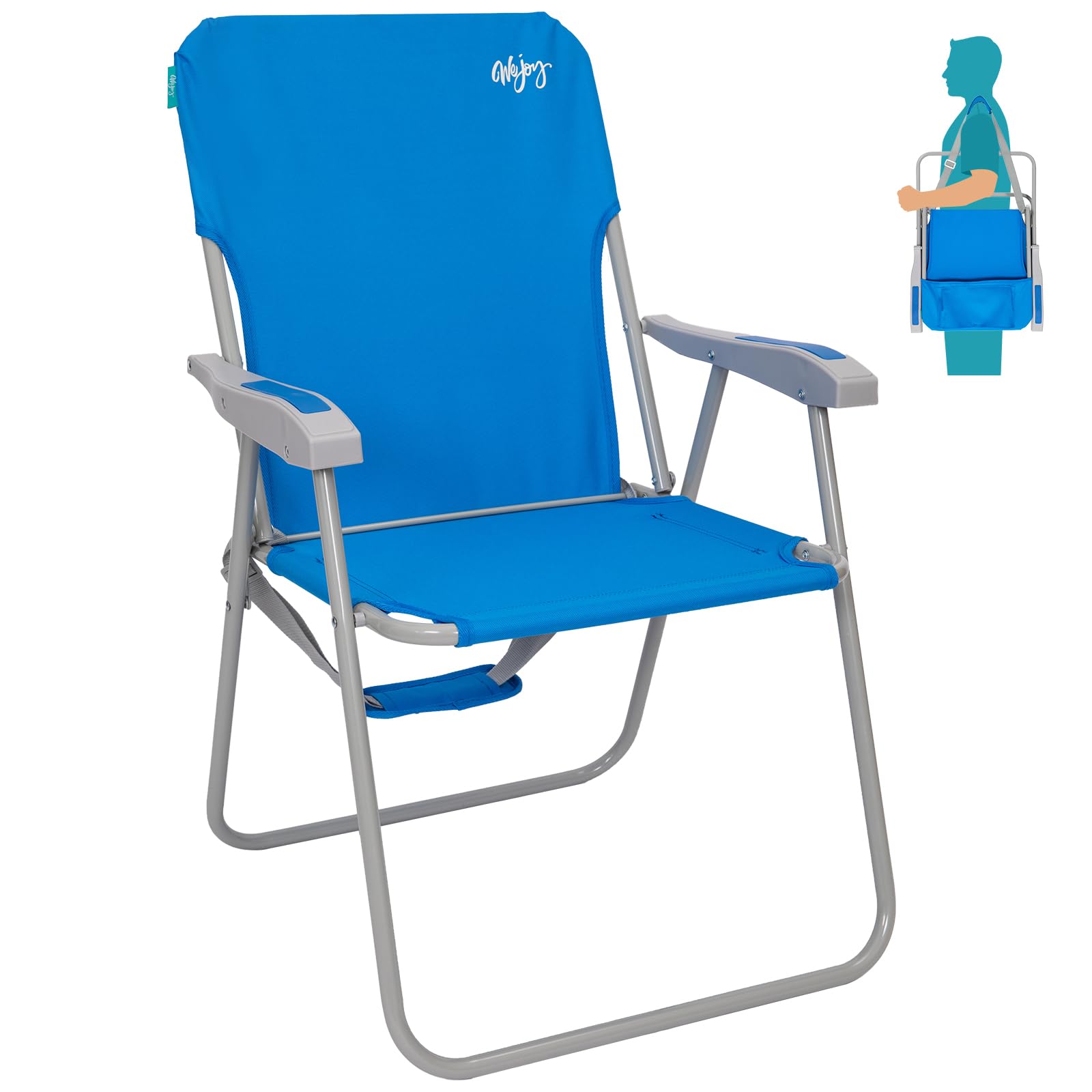 WEJOY Lightweight Folding Beach Chair for Adults - Portable High Back Camping Chair with Shoulder Strap & Hard Armrests - 300lbs Capacity - Perfect for Beach, Poolside, Camping, Picnics, Concerts & Outdoor Relaxation (Blue)