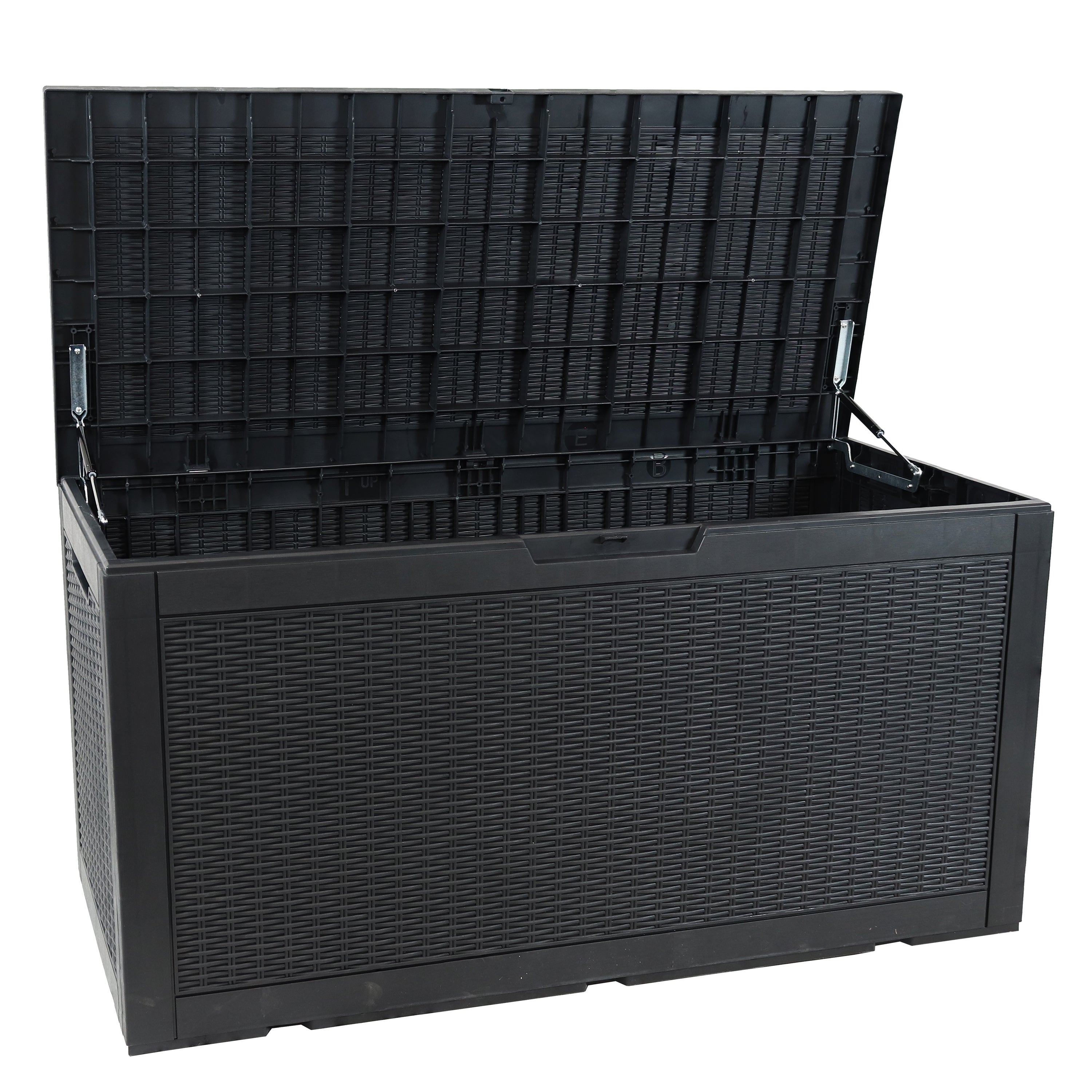 Lockable 100 Gallon Outdoor Deck Storage Box - Waterproof Faux Rattan Design by Sunnydaze - Perfect for Patio, Garden & Poolside Storage