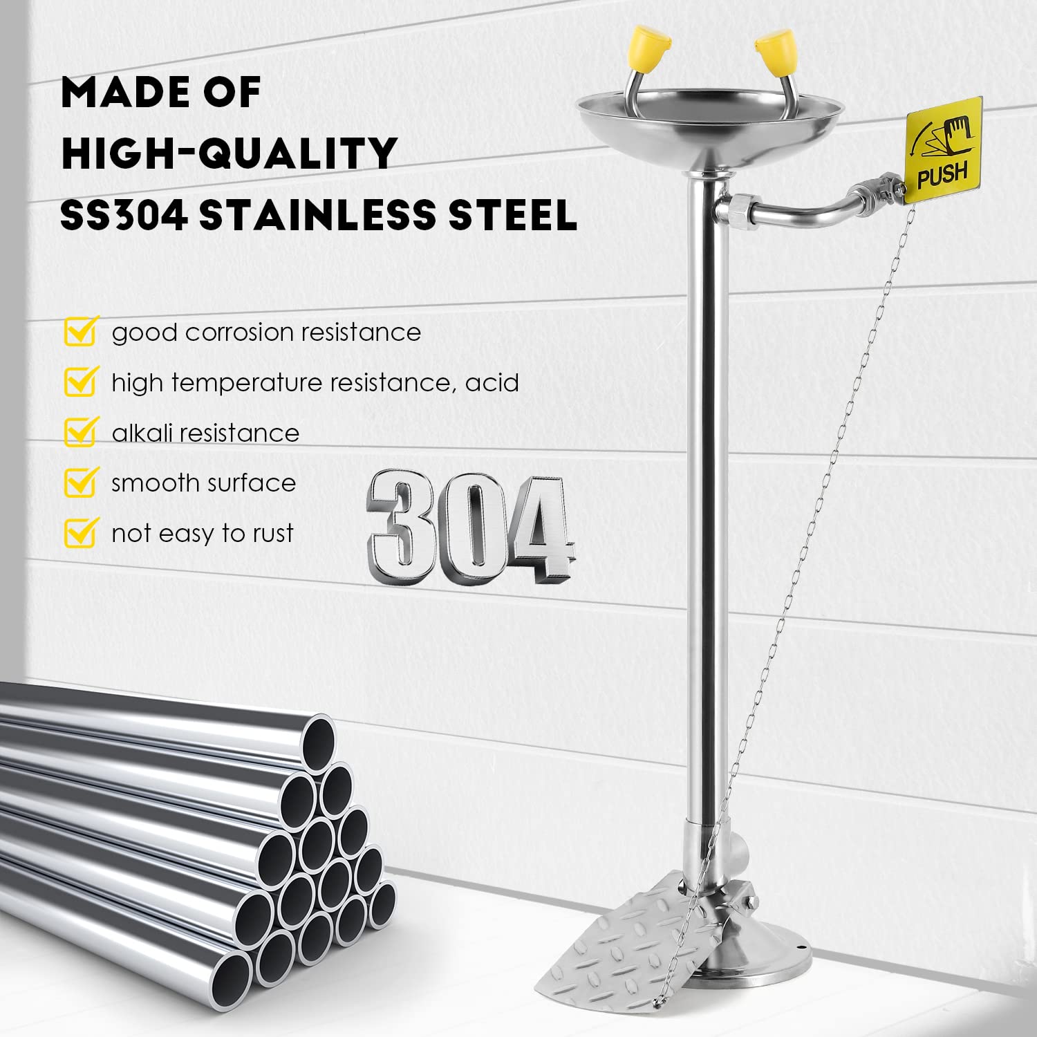 CGOLDENWALL OSHA Approved Emergency Eyewash Station with Foot Pedal - 304 Stainless Steel Bowl & Pedal, NPT Thread for Industrial Safety & First Aid Use in Labs, Factories, and Workplaces
