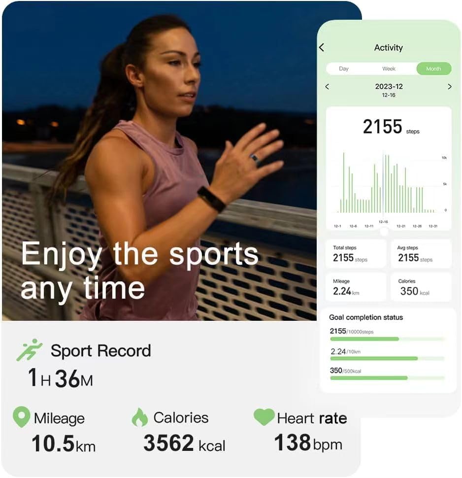 Smart Ring Health Tracker with Charging Case - Heart Rate, Blood Pressure, Blood Oxygen & Sleep Monitor - Fitness Activity Tracker for Steps, Calories & Distance - Compatible with Android & iOS (Black, Size 11) - Perfect for Workouts, Sleep Tracking & Daily Health Monitoring