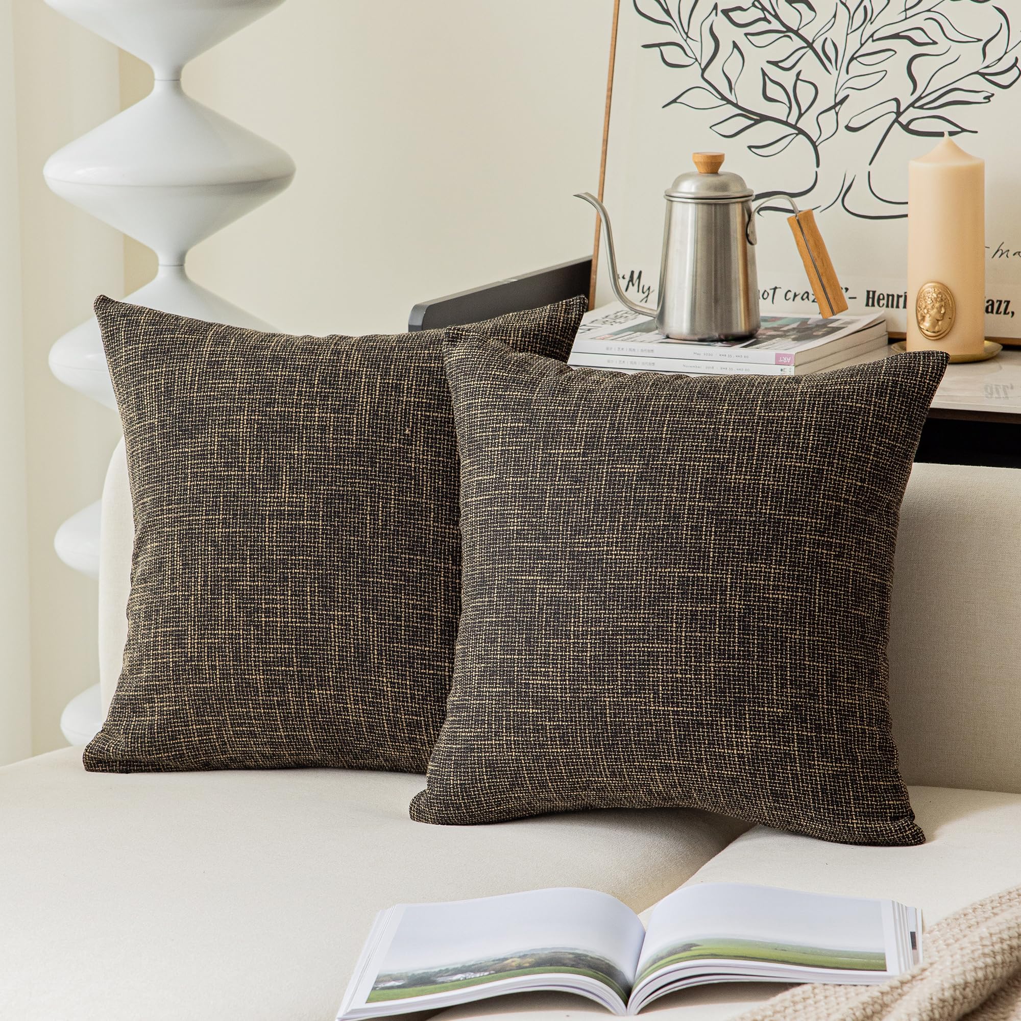 Kevin Textile 2-Pack Decorative Square Pillow Covers 16x16 Inches (40cm) - Black & Gold Outdoor Throw Pillow Covers for Patio Chairs, Sofa & Home Decor | Weather-Resistant & Stylish Accent Pillows