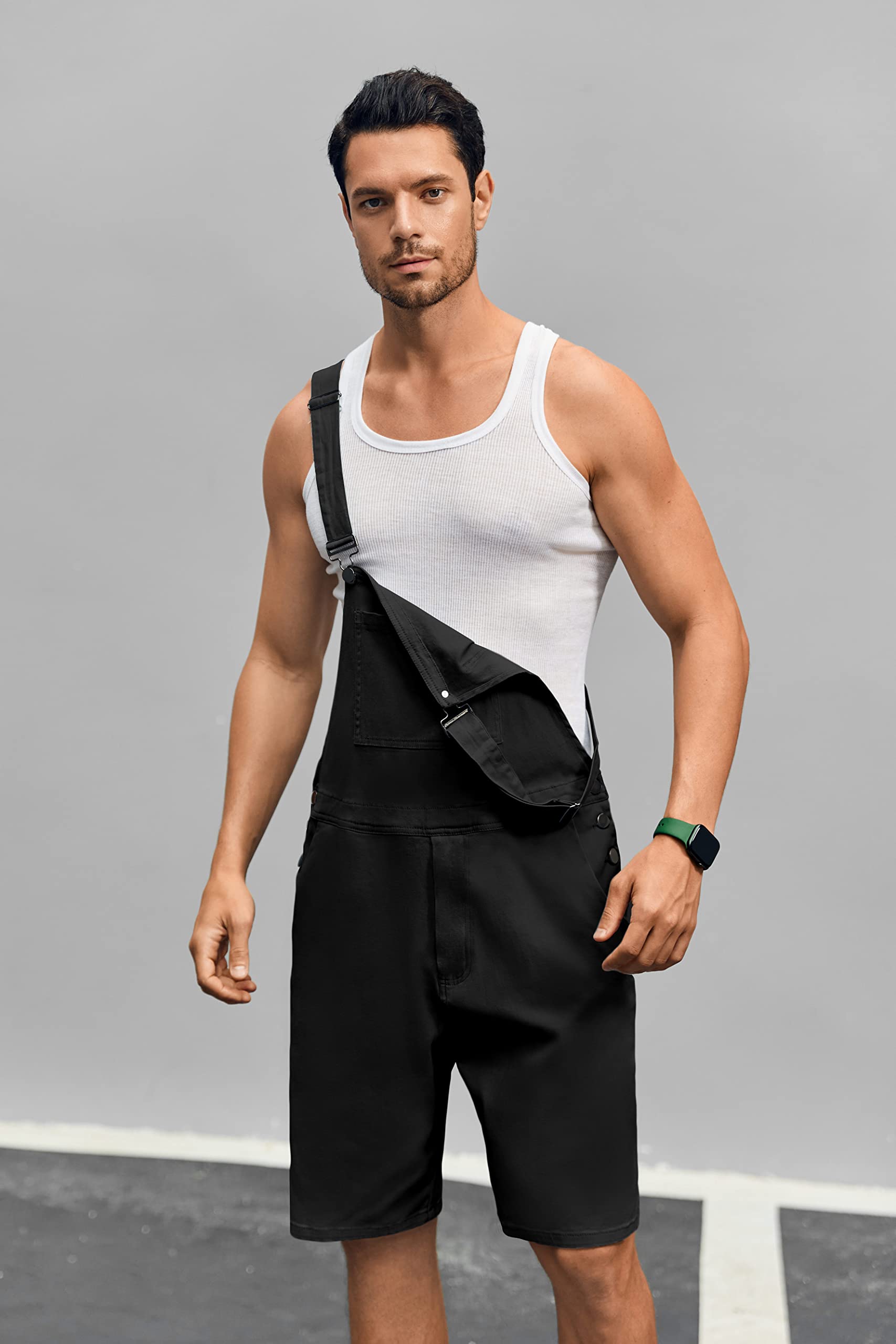 **Runcati Men's Casual Bib Overalls - Lightweight Cotton Denim Jumpsuit with Pockets, Loose Fit Walkshort Romper for Outdoor Work, Hiking & Summer Activities**