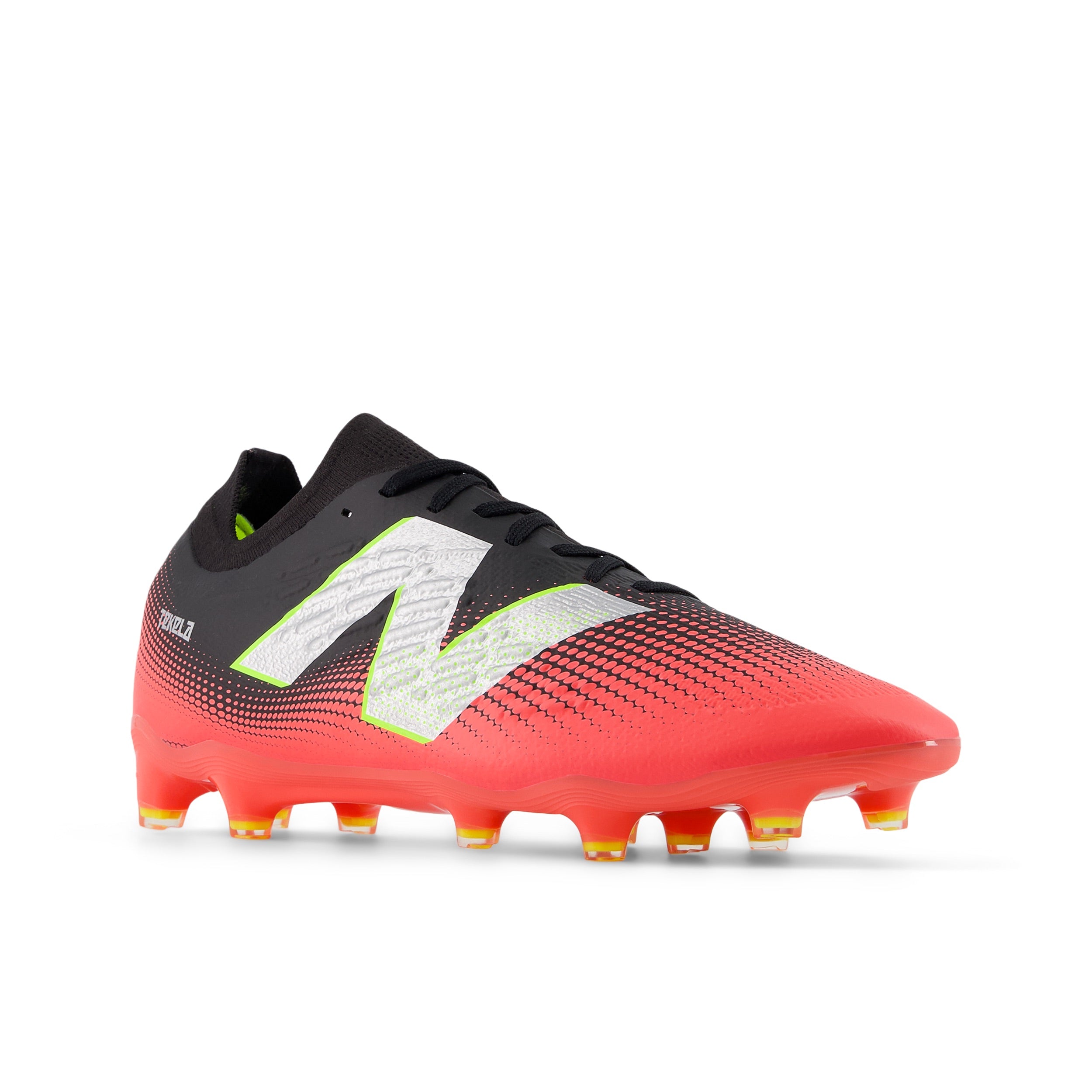 New Balance Tekela Magia Low Laced V4+ FG Soccer Cleats for Men - Black/Energy Red/Hi Lite - Lightweight Football Shoes for Artificial Grass & Firm Ground - Perfect for Training & Match Play