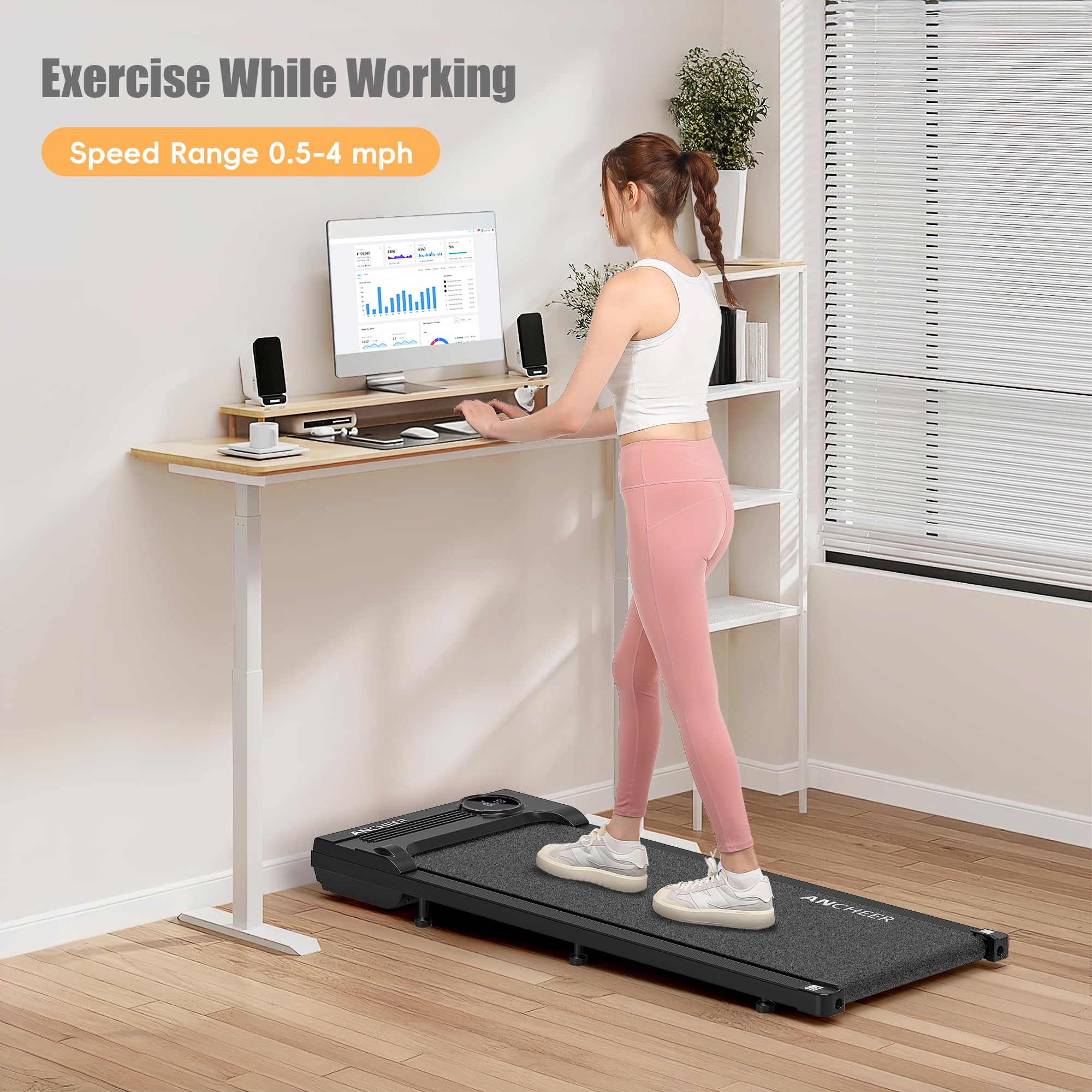 ANCHEER 2 in 1 Under Desk Treadmill for Home Office - 2.5HP Quiet Walking Pad with LCD Display, Portable Treadmill for Walking & Jogging - Perfect for Home, Office & Small Spaces Workout