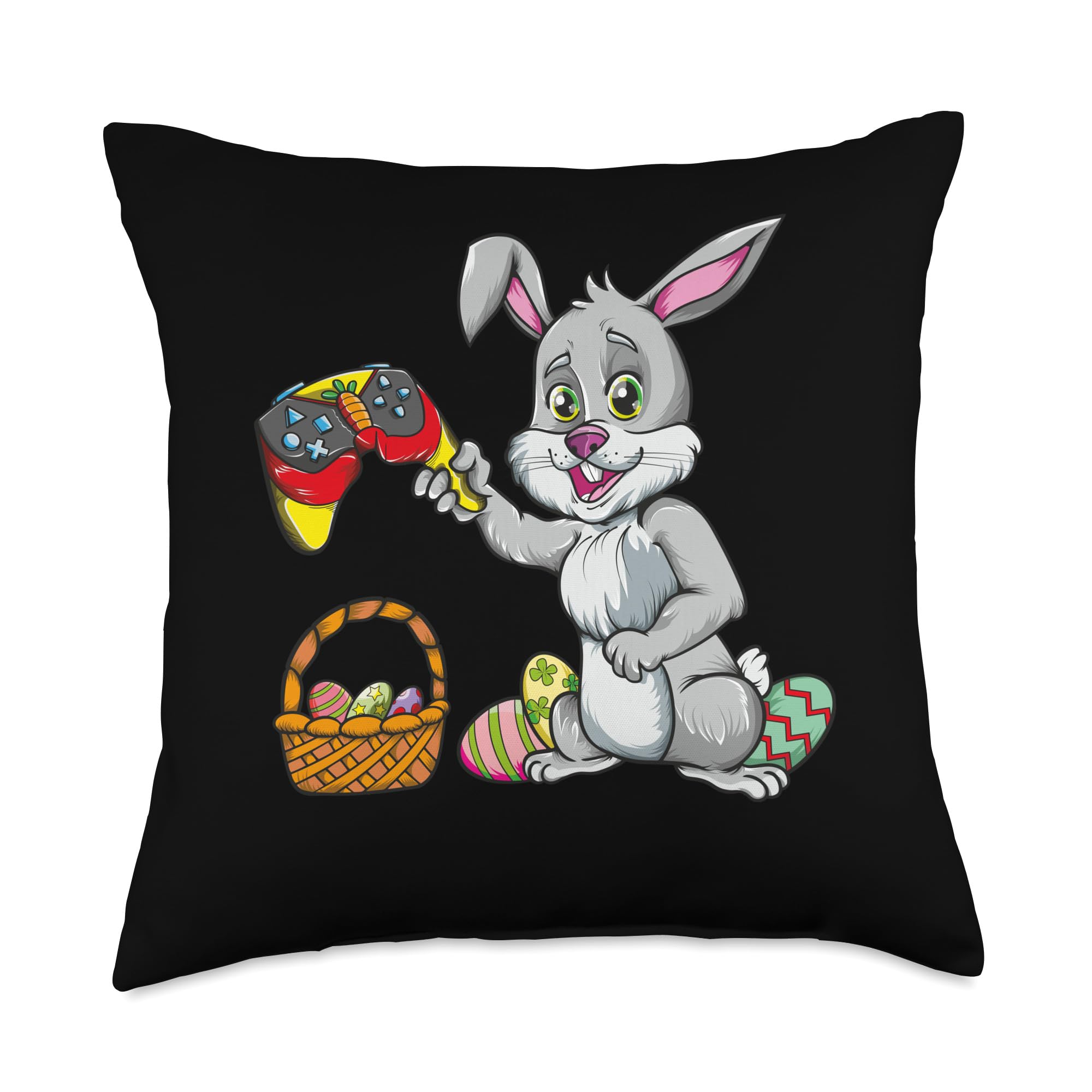 Easter Bunny Video Game Eggs Throw Pillow - Cute Gaming Decor for Toddlers & Gamers - Perfect for Easter Gifts, Bedroom Decor, and Gaming Room Accessories