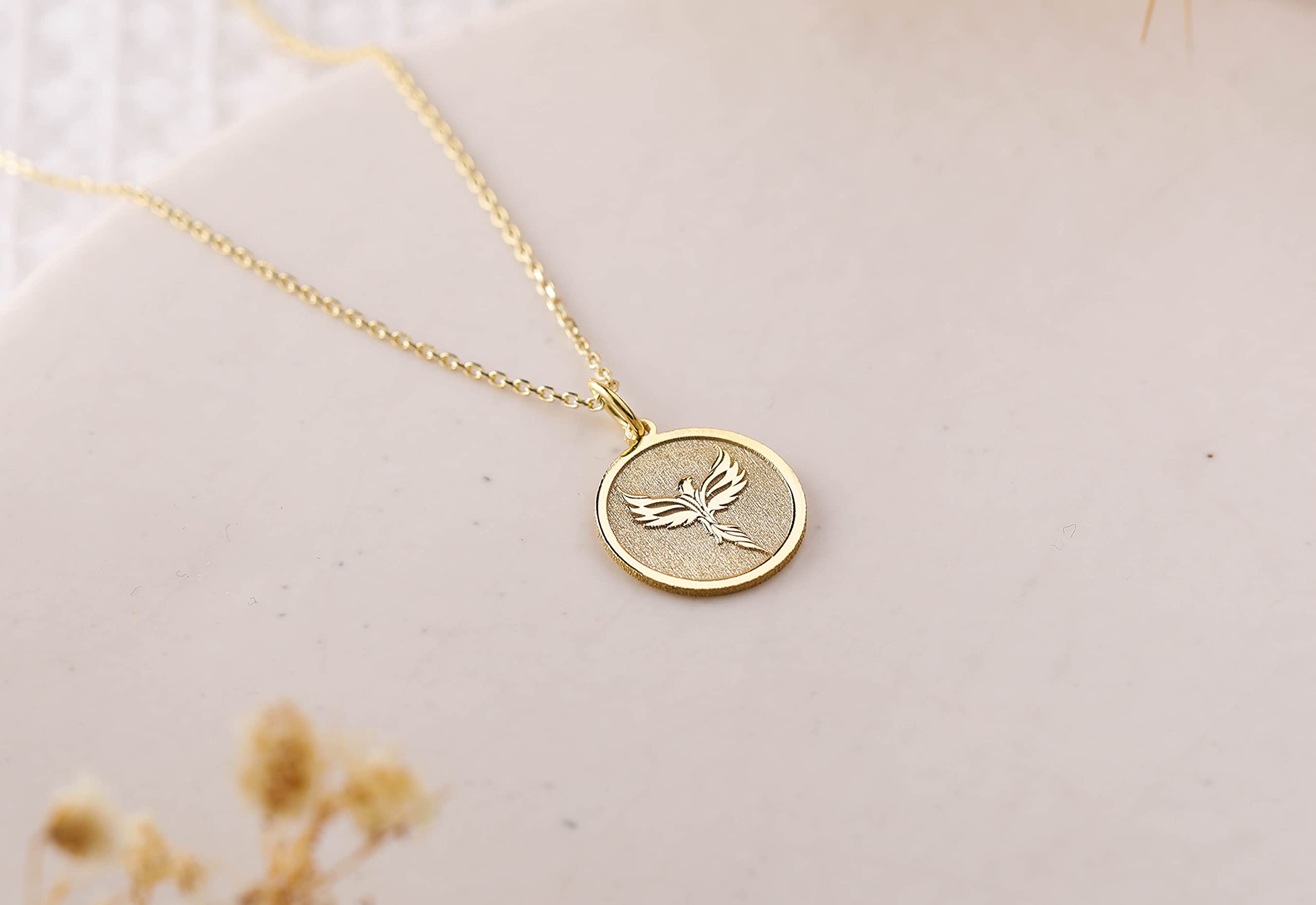 14K Gold Phoenix Firebird Necklace - Personalized Simurgh Bird Charm Jewelry for Women, Elegant Firebird Pendant Gift for Birthday, Anniversary & Special Occasions