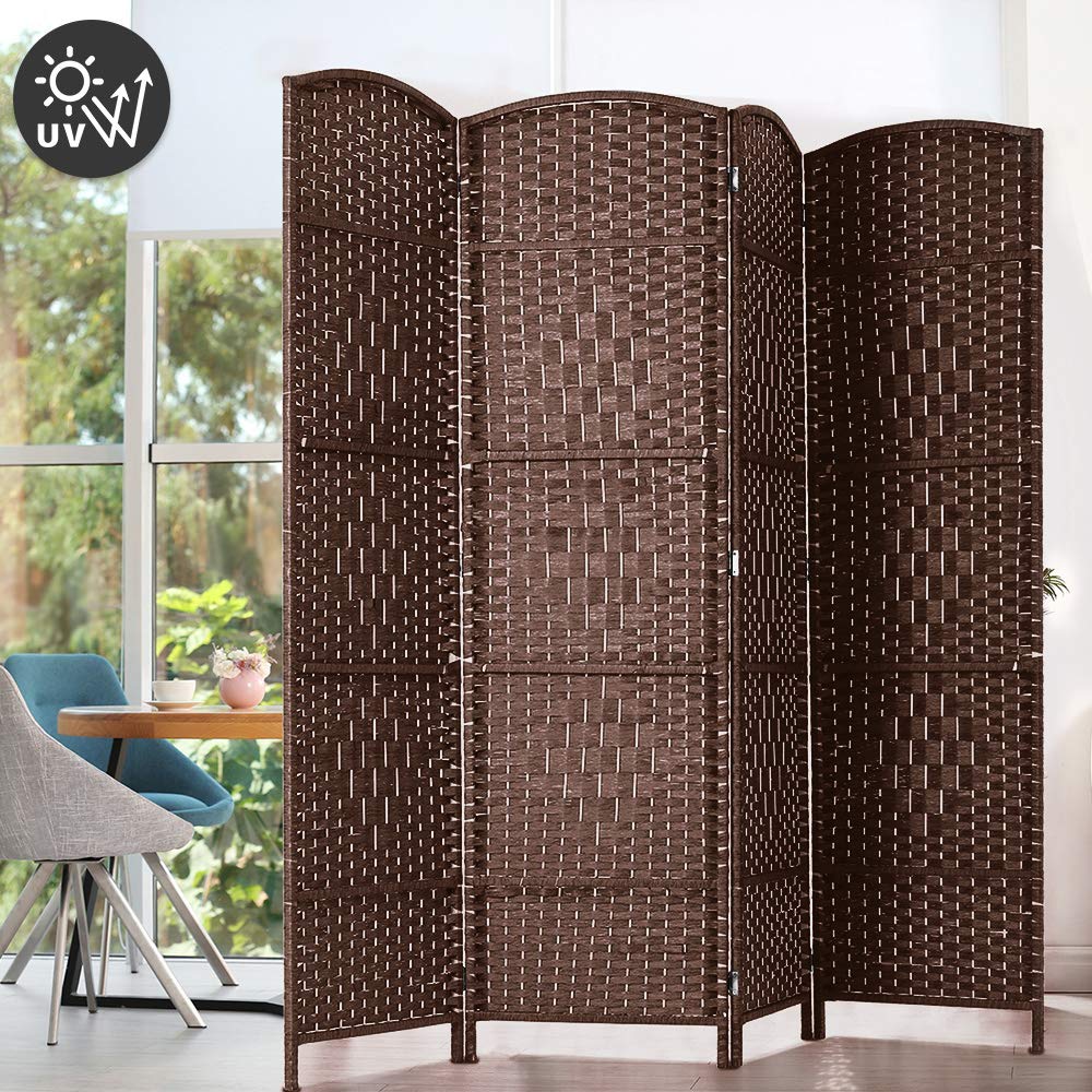 6 ft. Tall Extra Wide Freestanding Room Divider - Diamond Woven Fiber Privacy Screen, Foldable Panel Partition Wall for Home Office, Bedroom & Studio | Hinged Room Dividers with Modern Design