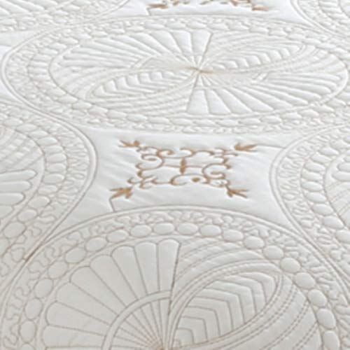 Queen Size Embroidered Quilt Bed Set - 3 Piece Luxury Bedding with 2 Pillow Shams in Cream | Perfect for Master Bedroom, Guest Room & Cozy Home Decor