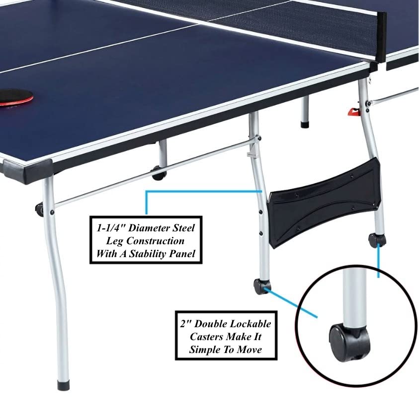 **Foldable Indoor Ping Pong Table with Wheels - Includes 2 Paddles, 2 Balls, Net & Post Set - Portable Design for Easy Storage & Movement - Perfect for Home, Office, or Gym - Great Christmas & New Year Gift**