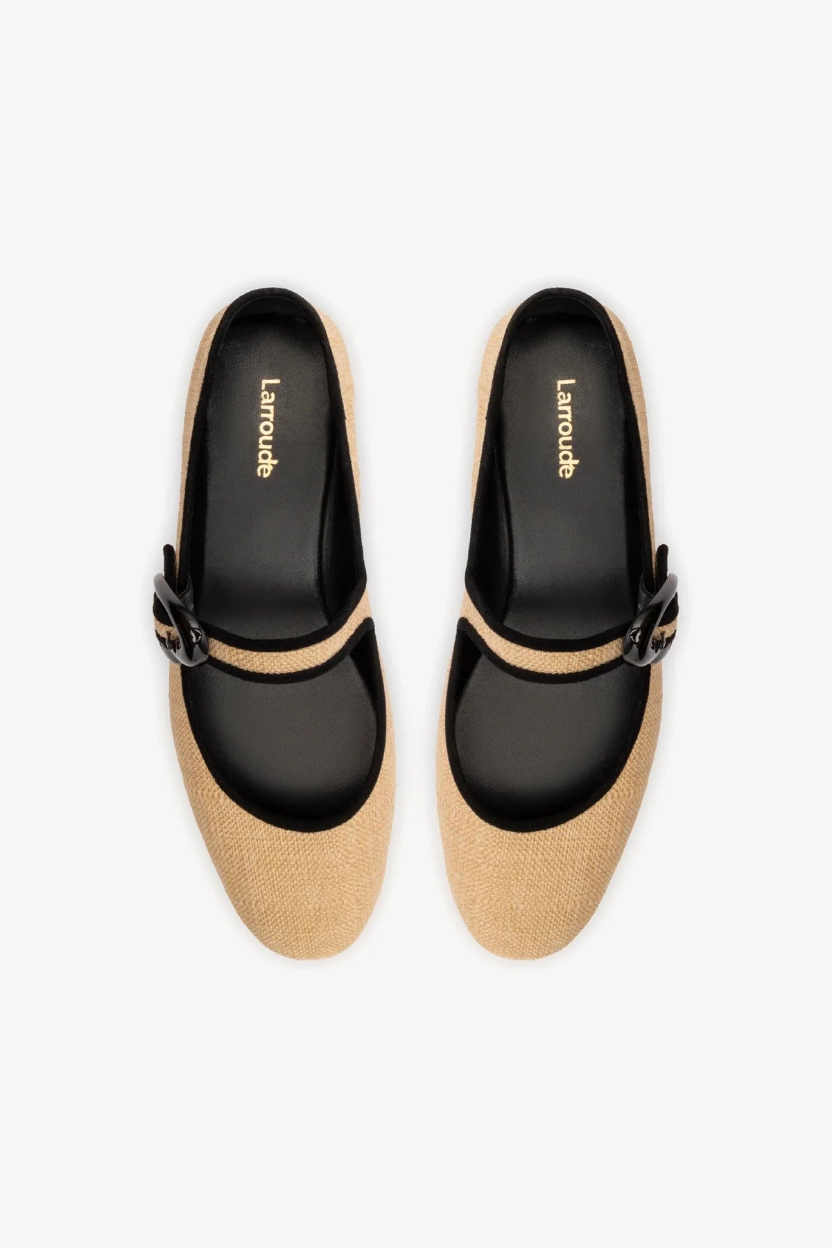 Verona Ballet Flat Shoes in Beige Raffia with Black Trimming - Comfortable Women's Loafers for Casual Wear & Office Outfits