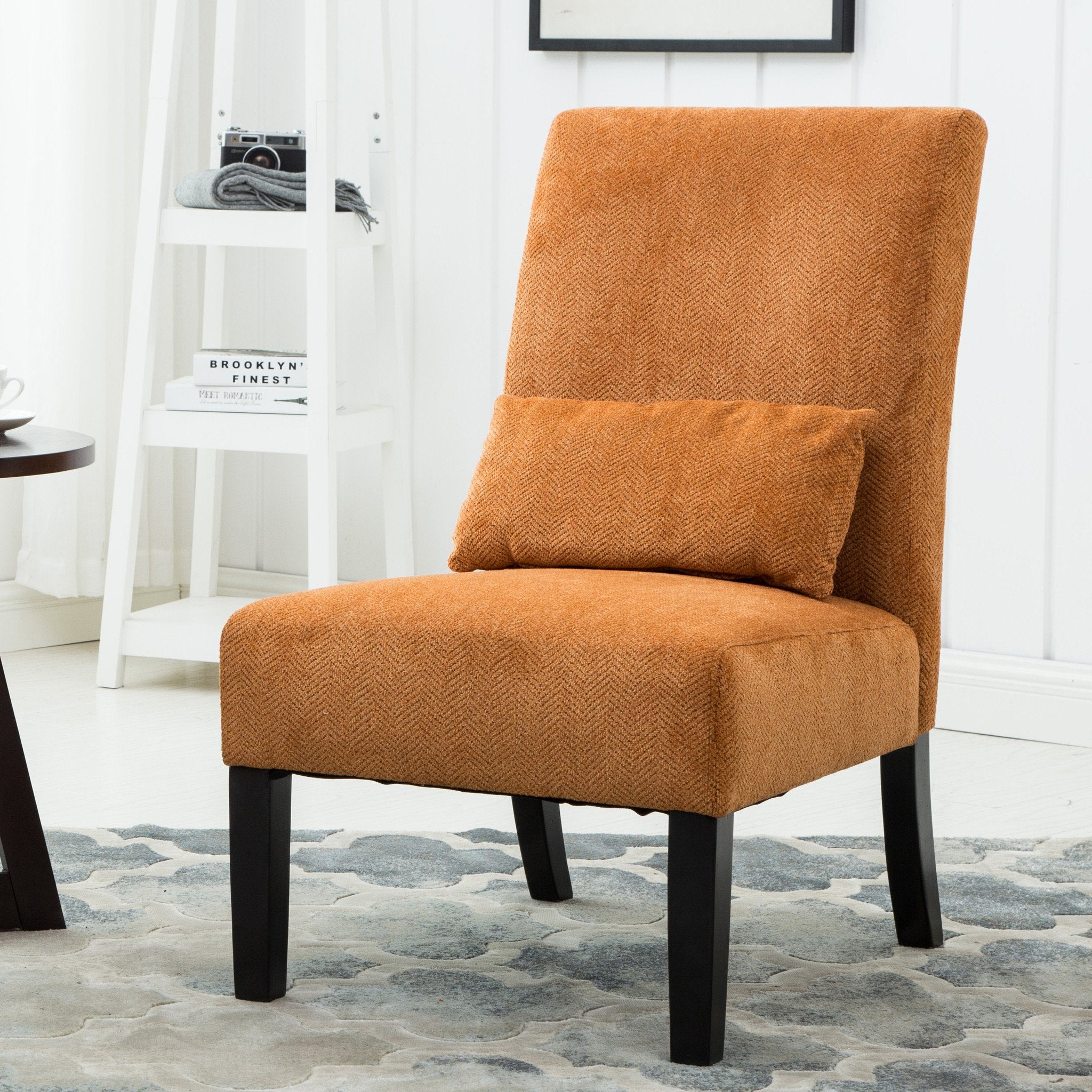 Roundhill Furniture Pisano Chenille Fabric Armless Contemporary Accent Chair with Matching Kidney Pillow - Modern Living Room Seating for Small Spaces, Home Office & Reading Nook
