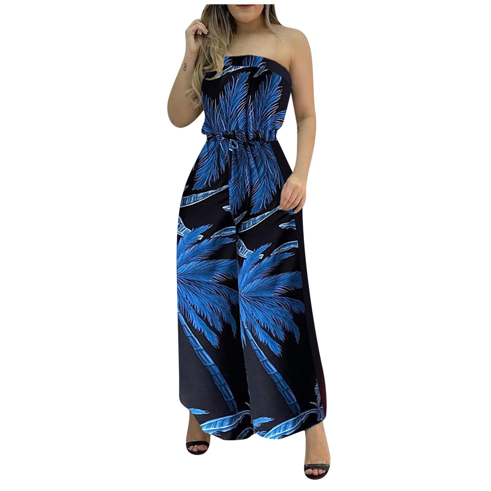 Elegant Backless Floral Print Jumpsuit for Women - Petite Halter Neck Jumpsuit with High Slit for Date Night & Summer Parties