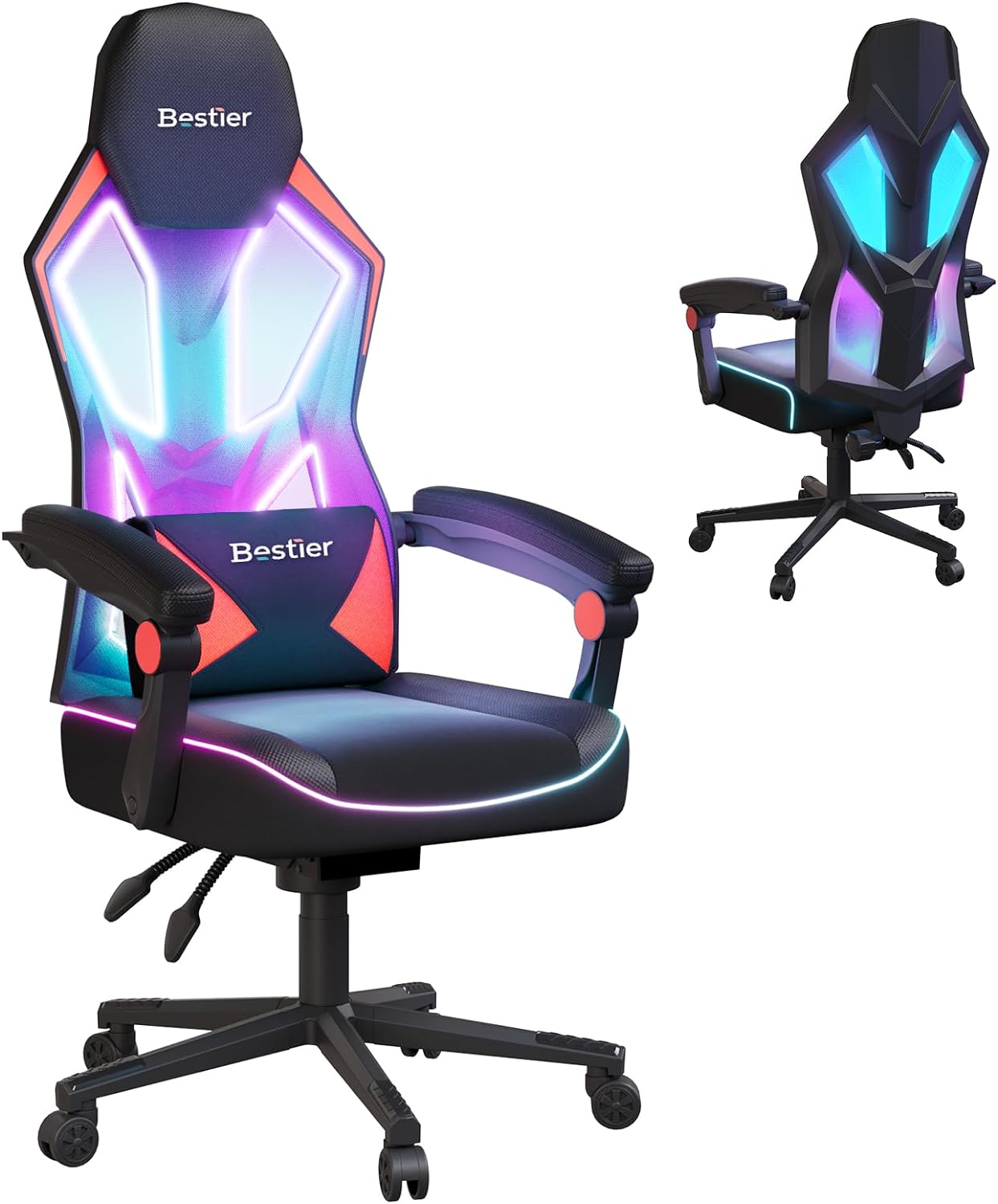 Bestier Ergonomic Gaming Chair with RGB LED Lights - Adjustable Height & Lumbar Support for PC Gamers - Perfect for Esports, Streaming & Home Office Setup