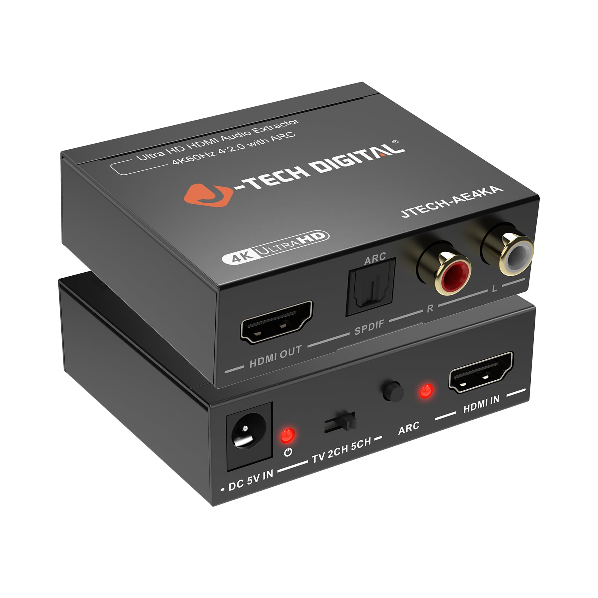 J-Tech Digital HDMI Audio Extractor 4K 60Hz with ARC Support | HDMI to RCA/Optical Converter | Dolby Digital DTS Stereo Audio | Compatible with Laptop, Blu-Ray, PS5, Xbox, Nintendo Switch | Perfect for Home Theater & Gaming Setup (JTECH-AE4KA)