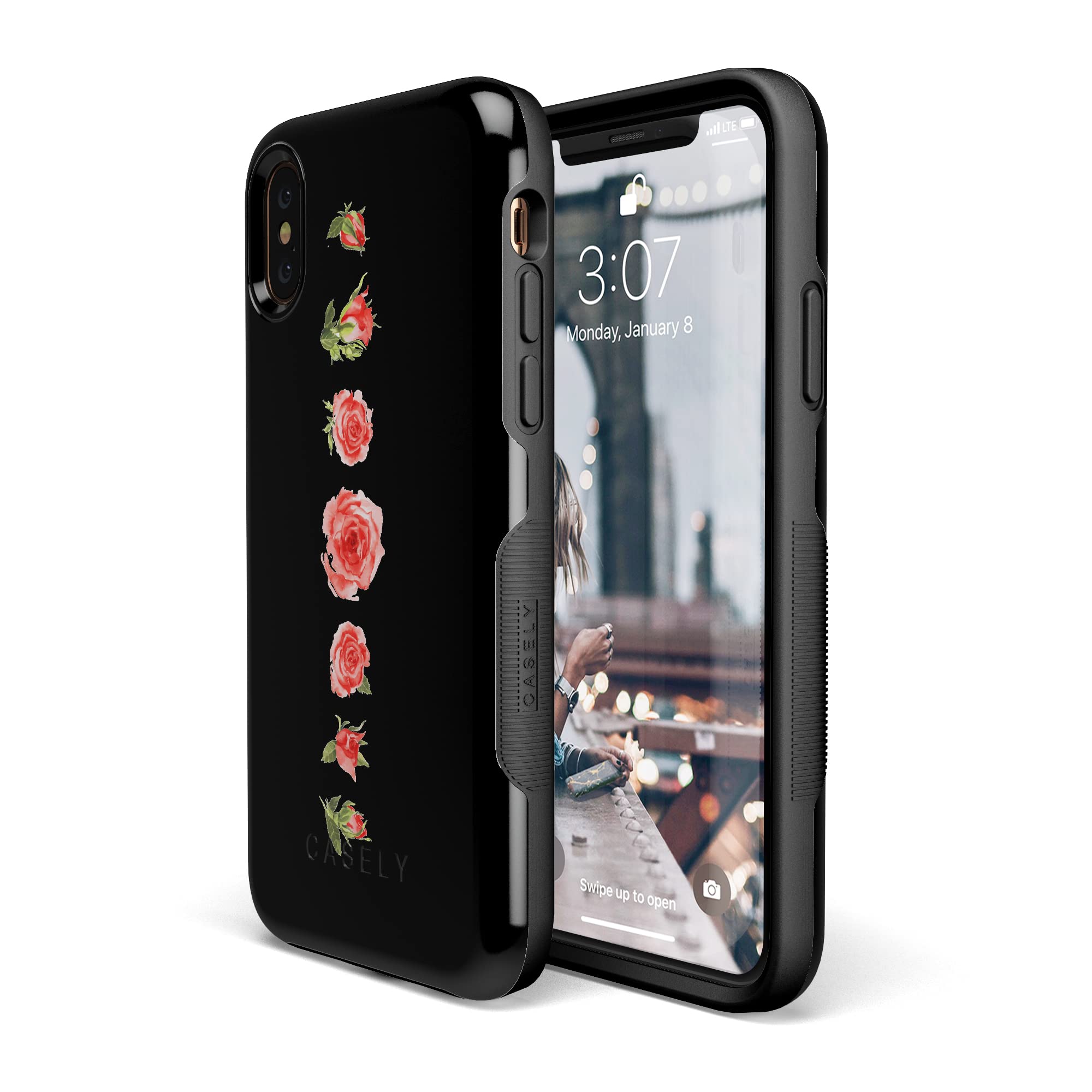 Casely iPhone X/XS Floral Phone Case - Blooming Red Rose Design | Slim Protective Cover for Women & Girls | Perfect for Spring, Weddings & Everyday Use