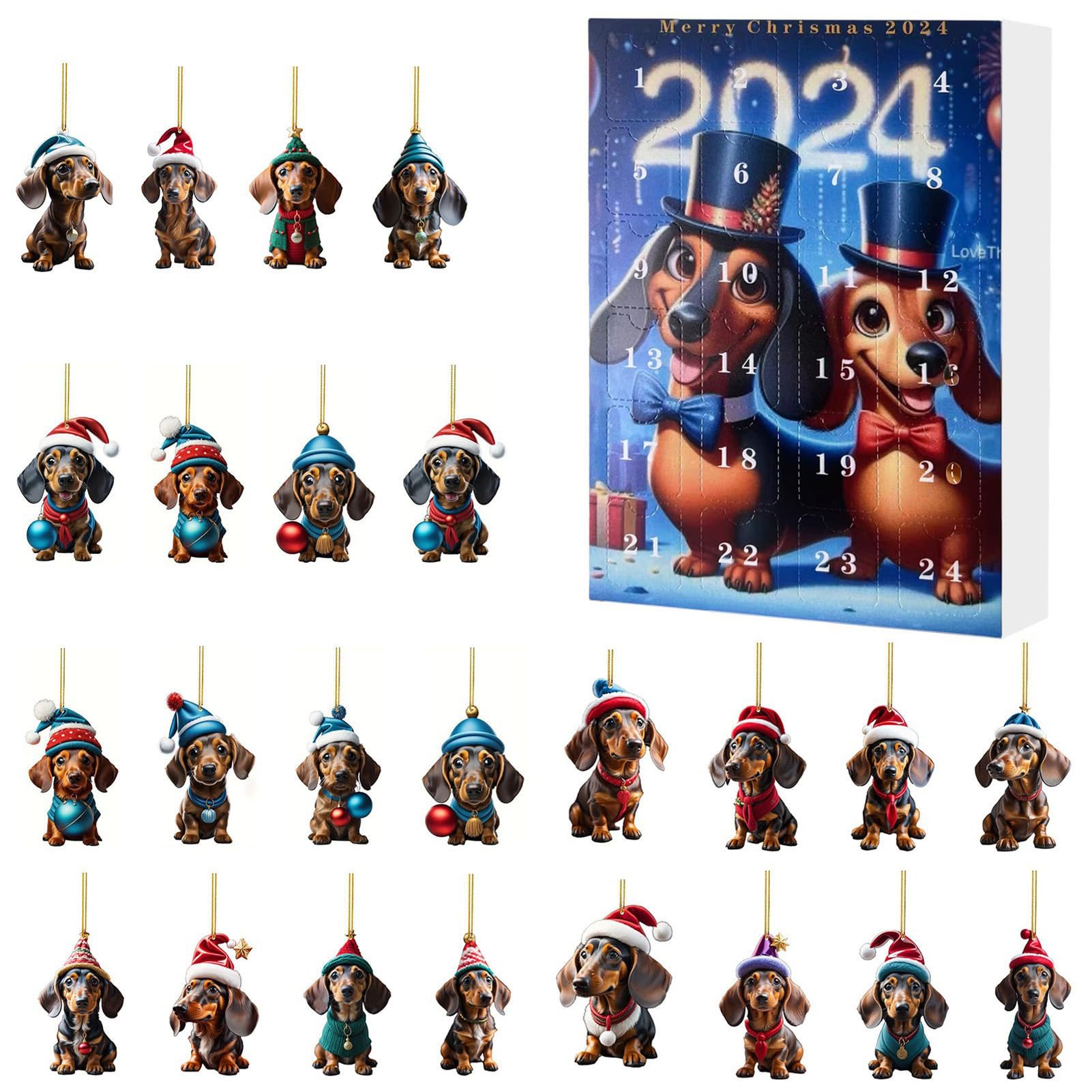 Dachshund Christmas Advent Calendar for Dogs - 24-Day Countdown Box with Holiday Treats & Toys | Perfect Gift for Pet Lovers | Festive Dog-Themed Holiday Decor & Dachshund Pendant | Ideal for Christmas Countdown & Pet Celebration