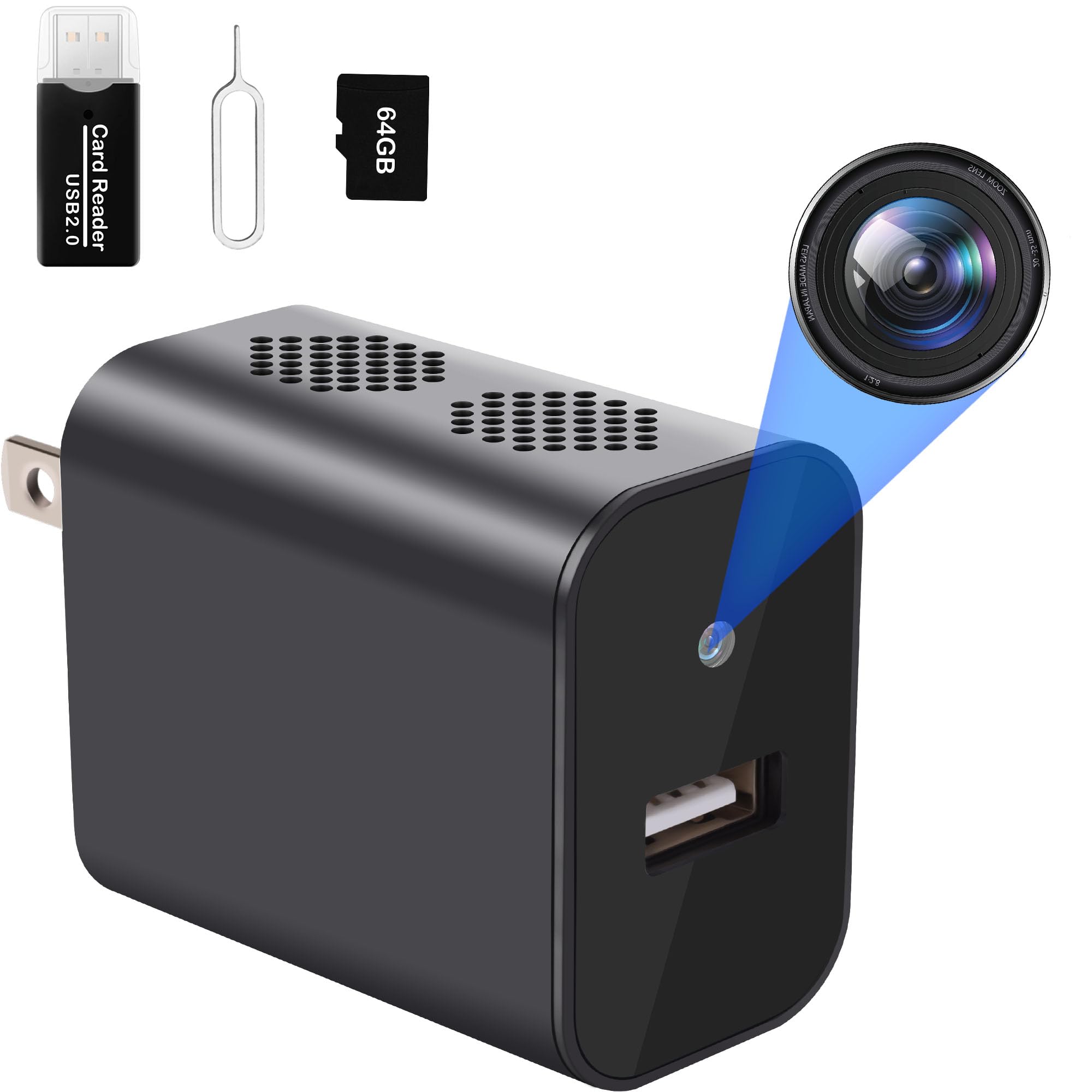 64GB Spy Camera Hidden in Charger - 4K UHD Mini Security Camera with Motion Detection, Night Vision & Loop Recording | Nanny Cam for Home, Office, Baby Monitoring | Discreet Surveillance for Indoor Security (No WiFi Required) | Perfect for Covert Home Protection, Office Monitoring & Child Safety