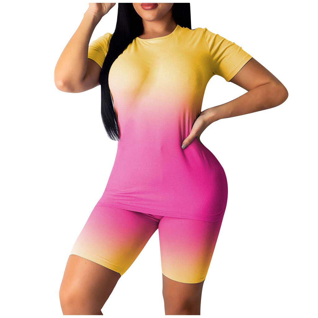 Franterd Women's 2-Piece Outfit Set - Cute Printed Biker Shorts & T-Shirt Summer Athletic Tracksuit | Gym Wear, Yoga, Running & Casual Street Fashion