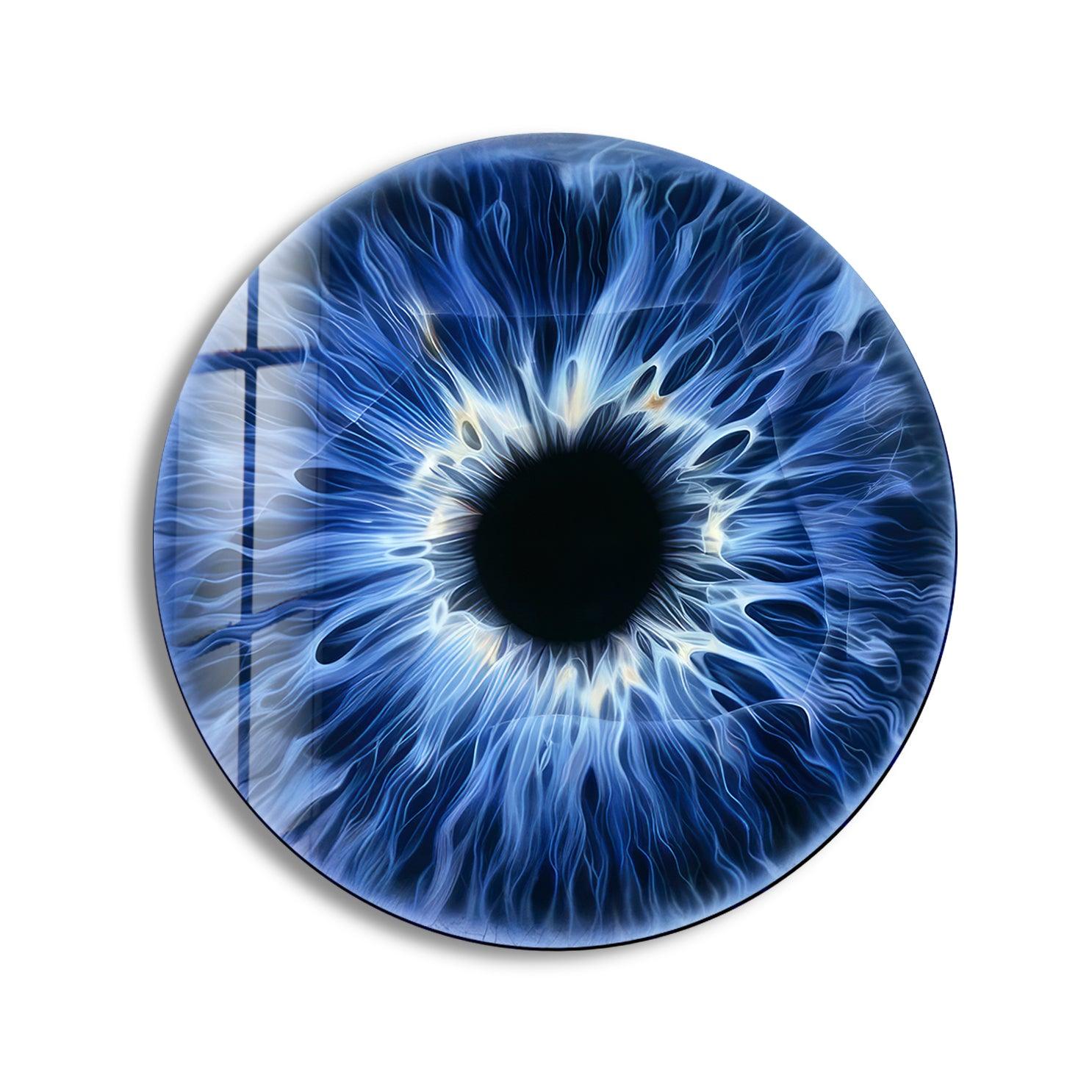 Blue & Black Eye Round Glass Wall Art - Modern Abstract Home Decor for Living Room, Bedroom, Office - Perfect for Boho, Contemporary & Minimalist Interior Design Styles
