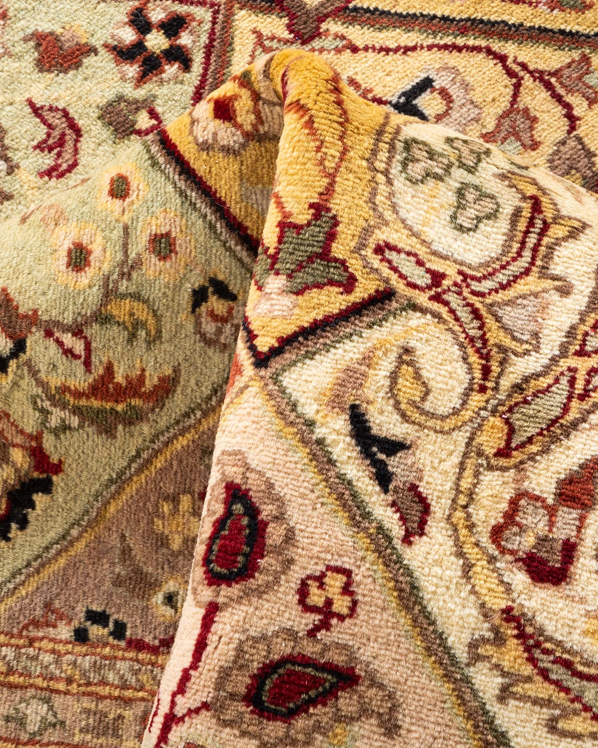 Handmade Wool Traditional Oriental Mogul Ivory 6x9 Area Rug - One of a Kind Hand Knotted Solo Rugs for Living Room, Bedroom & Dining Room Decor