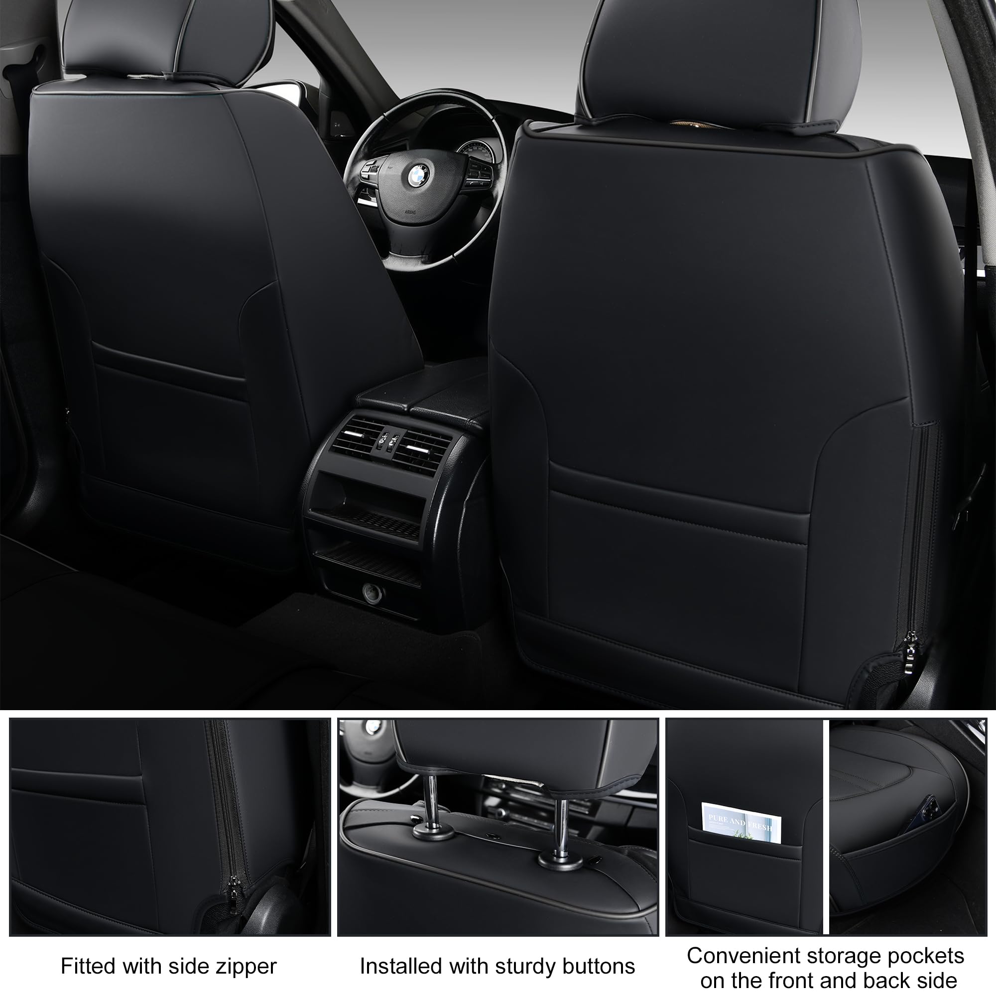 Premium Black Leather Car Seat Covers - Universal Waterproof Front Seat Protectors for Sedans, SUVs & Trucks | Durable Auto Interior Accessories for Comfort & Style | Perfect for Daily Commute, Road Trips & Family Travel