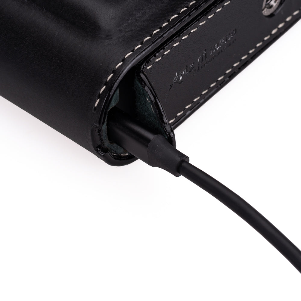 Arte di Mano Premium Leather Half Case for Leica M11 Camera - Minerva Black with White Stitching | Advanced Battery Access Door | Perfect for Street Photography & Travel Protection