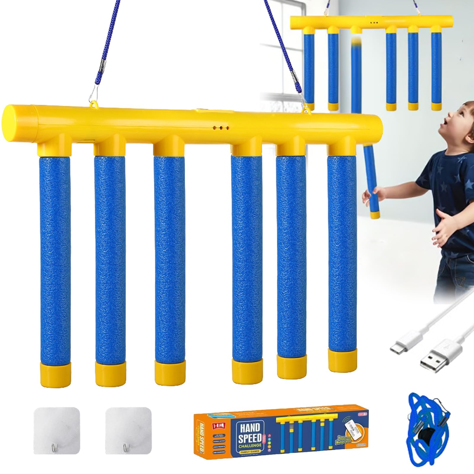 Reflex Challenge Game - Hand Eye Coordination & Reaction Training Toy - Adjustable Speed Catching Sticks Game for Kids & Adults - Fun Family Party Game for Indoor Outdoor Play (Blue)