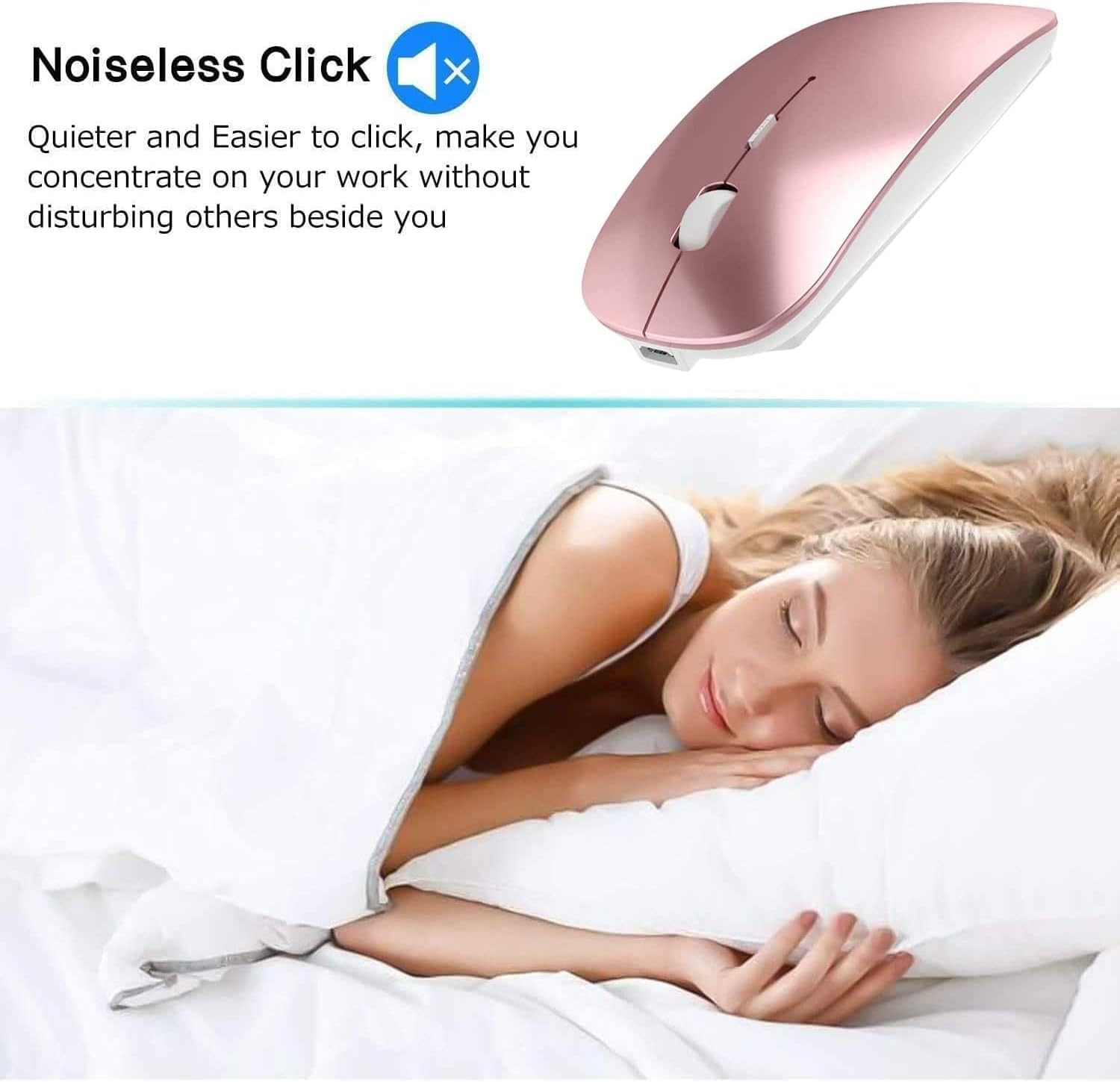 Rechargeable Wireless Bluetooth Mouse for MacBook Pro, MacBook Air, Windows Laptops - Slim Portable Design with Long Battery Life (Rose Gold) | Perfect for Office Work, Travel & Home Use