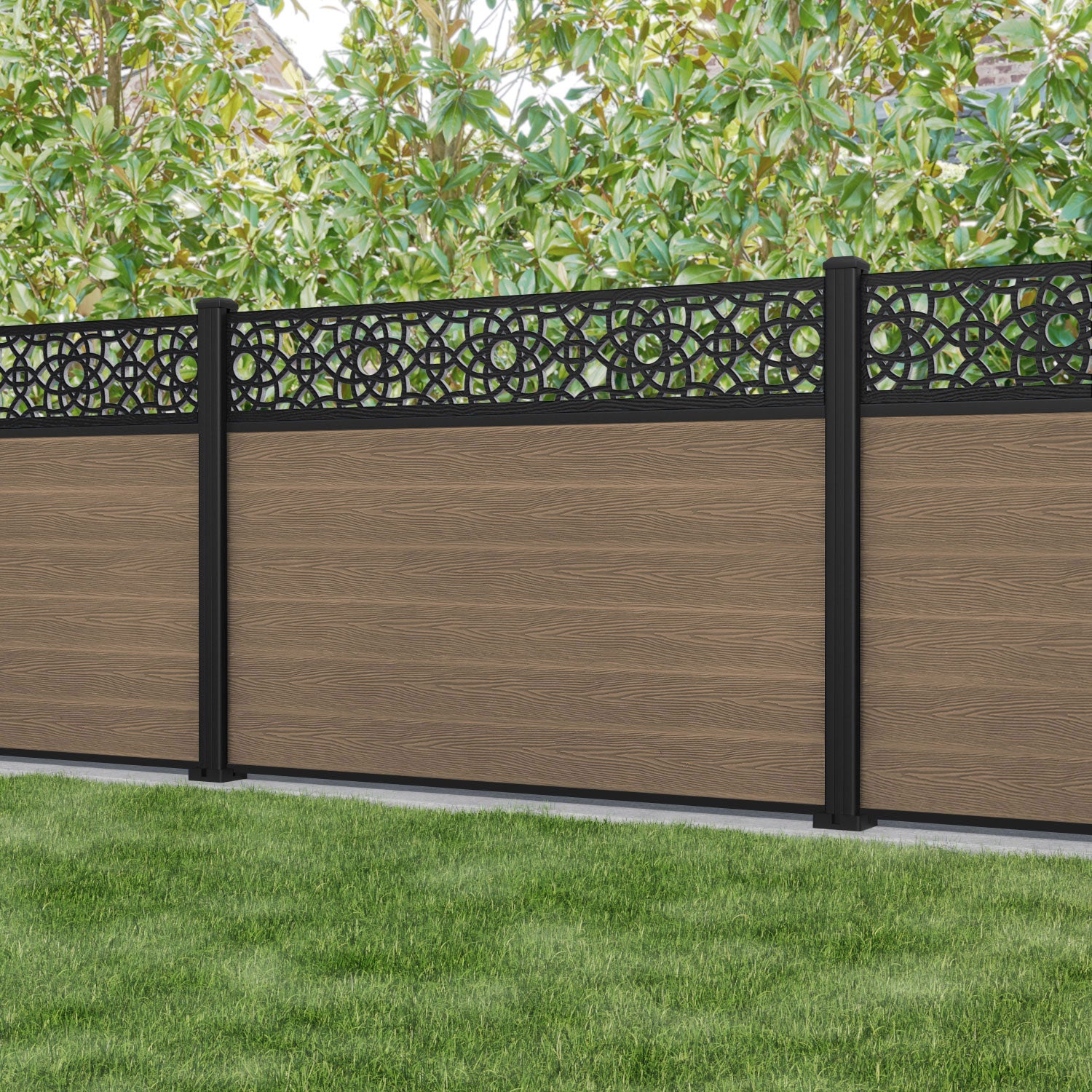 Premium Teak Classic Ambar Fence Panel with Durable Aluminum Posts - Perfect for Garden, Patio, and Backyard Privacy Fencing