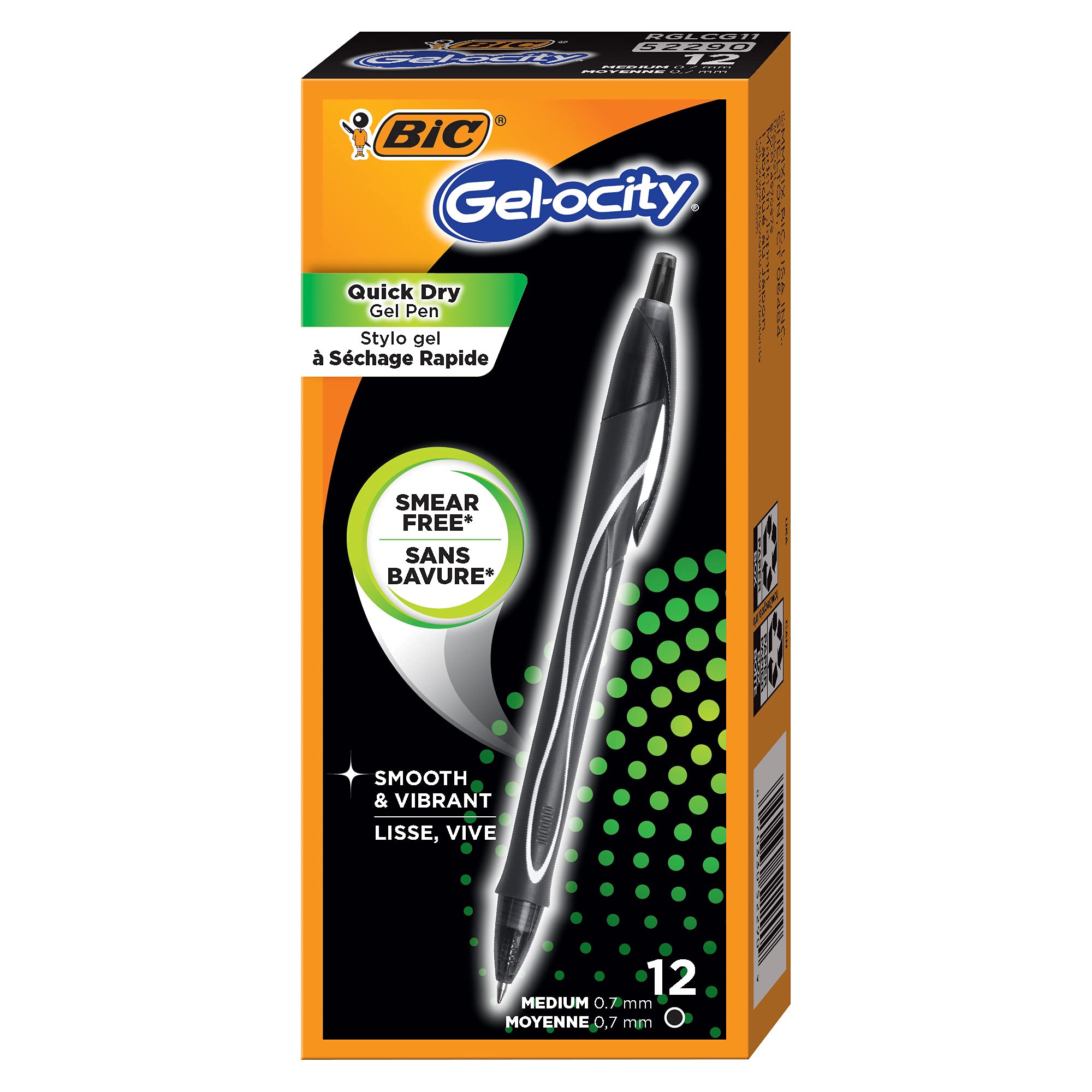 BIC Gel-Ocity Quick Dry Retractable Gel Pens - 0.7mm Medium Point Black Ink Pens - 12-Pack (Set of 18) - Perfect for Office, School, Note Taking & Journaling