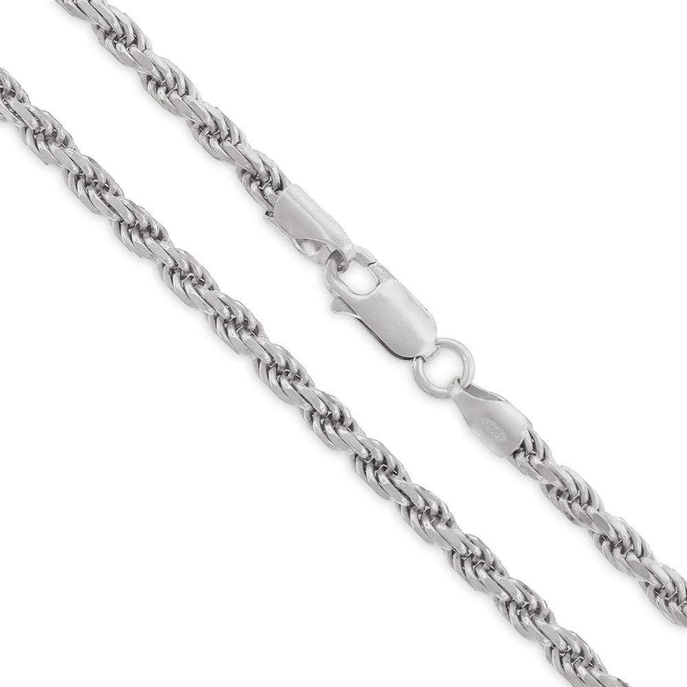 Authentic .925 Sterling Silver Rope Diamond-Cut Link Chain Necklace for Men - 1.5mm to 5.5mm, Rhodium Plated, Italian Craftsmanship | Perfect for Everyday Wear, Gifts & Special Occasions