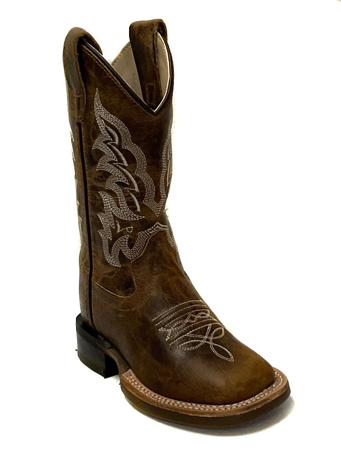 Old West BSC1979 BSY1979 Kids Square Toe Western Boots - Brown Leather Cowboy Boots for Boys & Girls | Perfect for Rodeo, Country Dance & Western Style Outfits