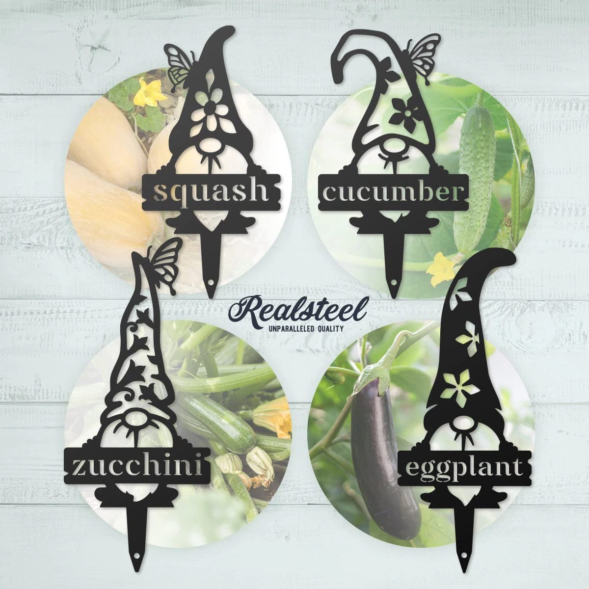 RealSteel Metal Garden Gnome Plant Markers - Durable Outdoor Plant Labels & Vegetable Garden Stakes for Gardening, Yard Decor & Gifts - Perfect for Pumpkins, Herbs & Flower Beds