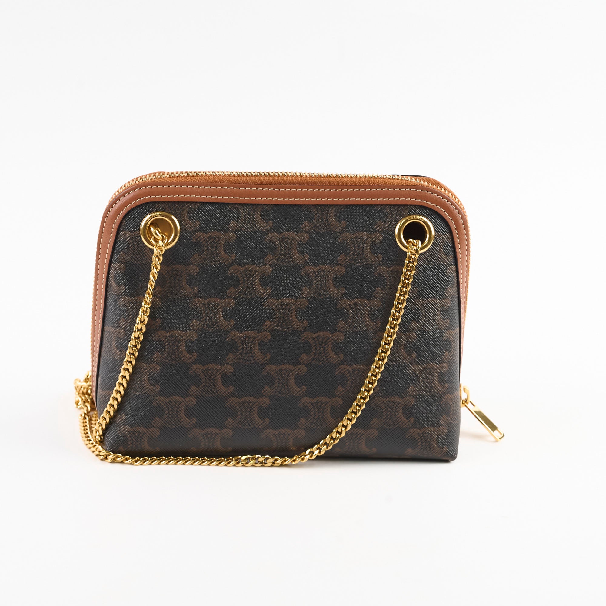 Celine Medium Triomphe Chain Bag in Tan Canvas - Luxury Crossbody Purse for Women, Perfect for Date Night & Evening Events