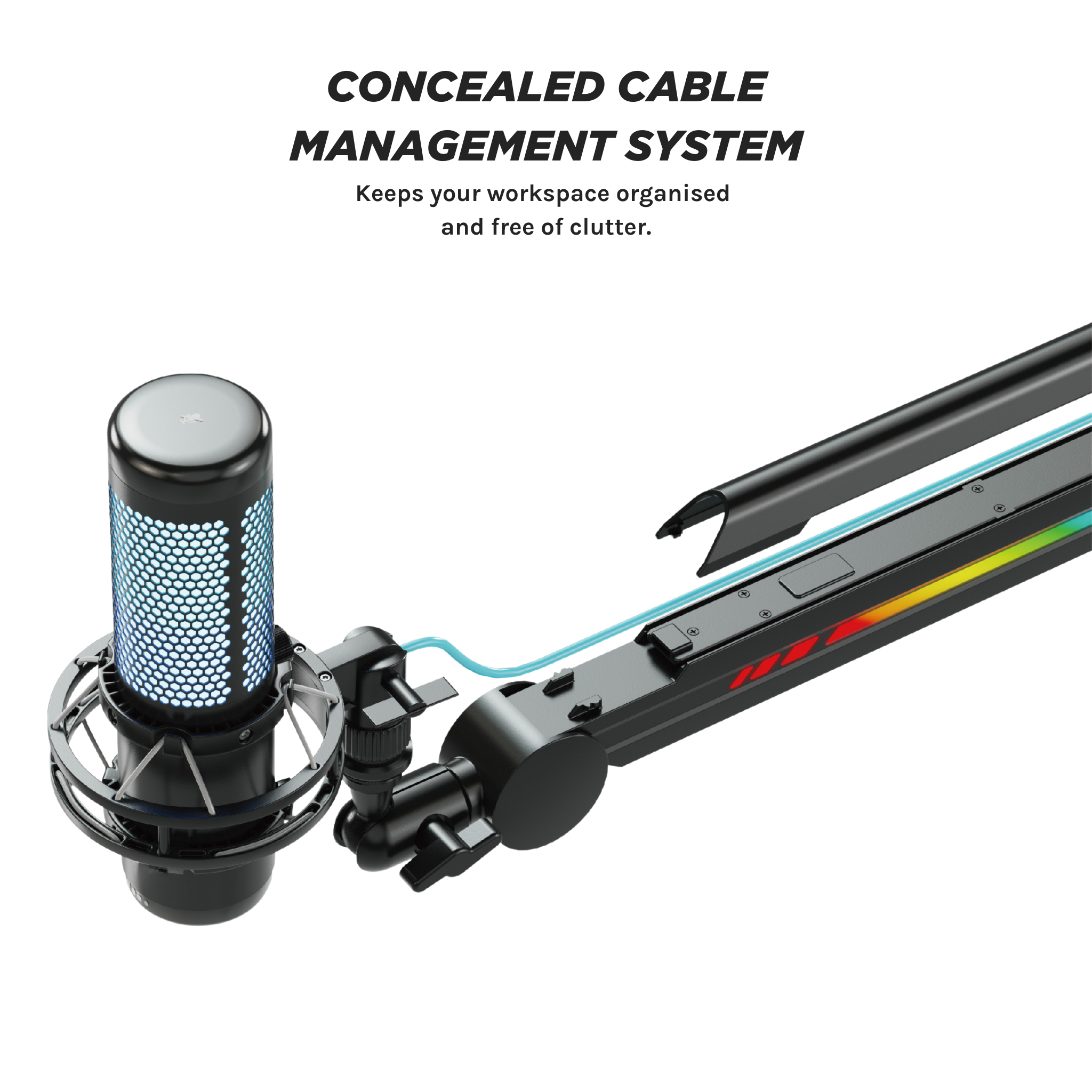 Glint RGB Microphone Arm - Adjustable Boom Stand with Colorful LED Lighting for Streaming, Podcasting & Gaming (Black) | Perfect for Home Studios & Professional Setups