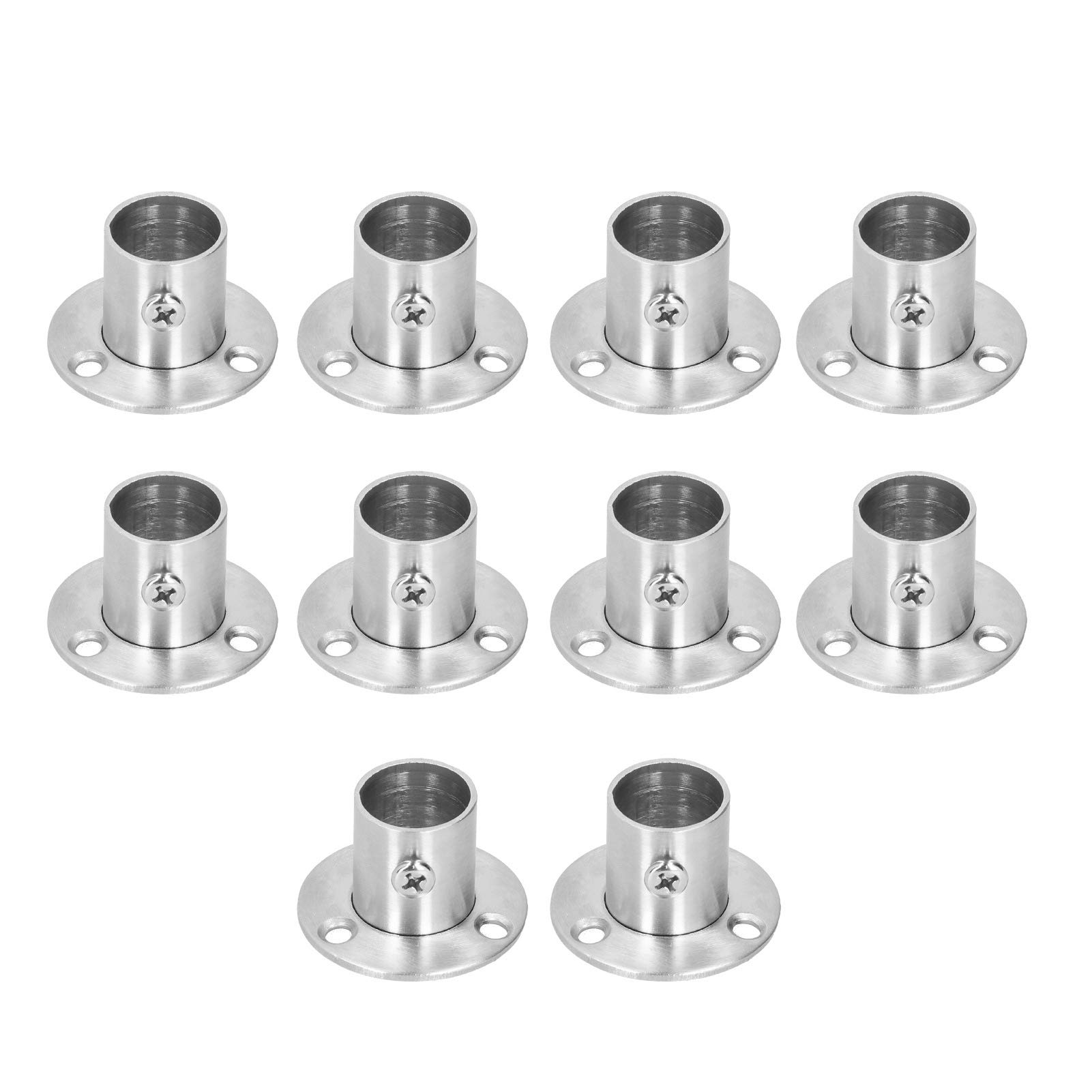 Stainless Steel Closet Rod Bracket Set - 10 Pack Heavy Duty Flange Mount for 19mm Closet Tube (Type A) - Perfect for Bedroom Wardrobe, Walk-in Closet & Bathroom Storage Organization
