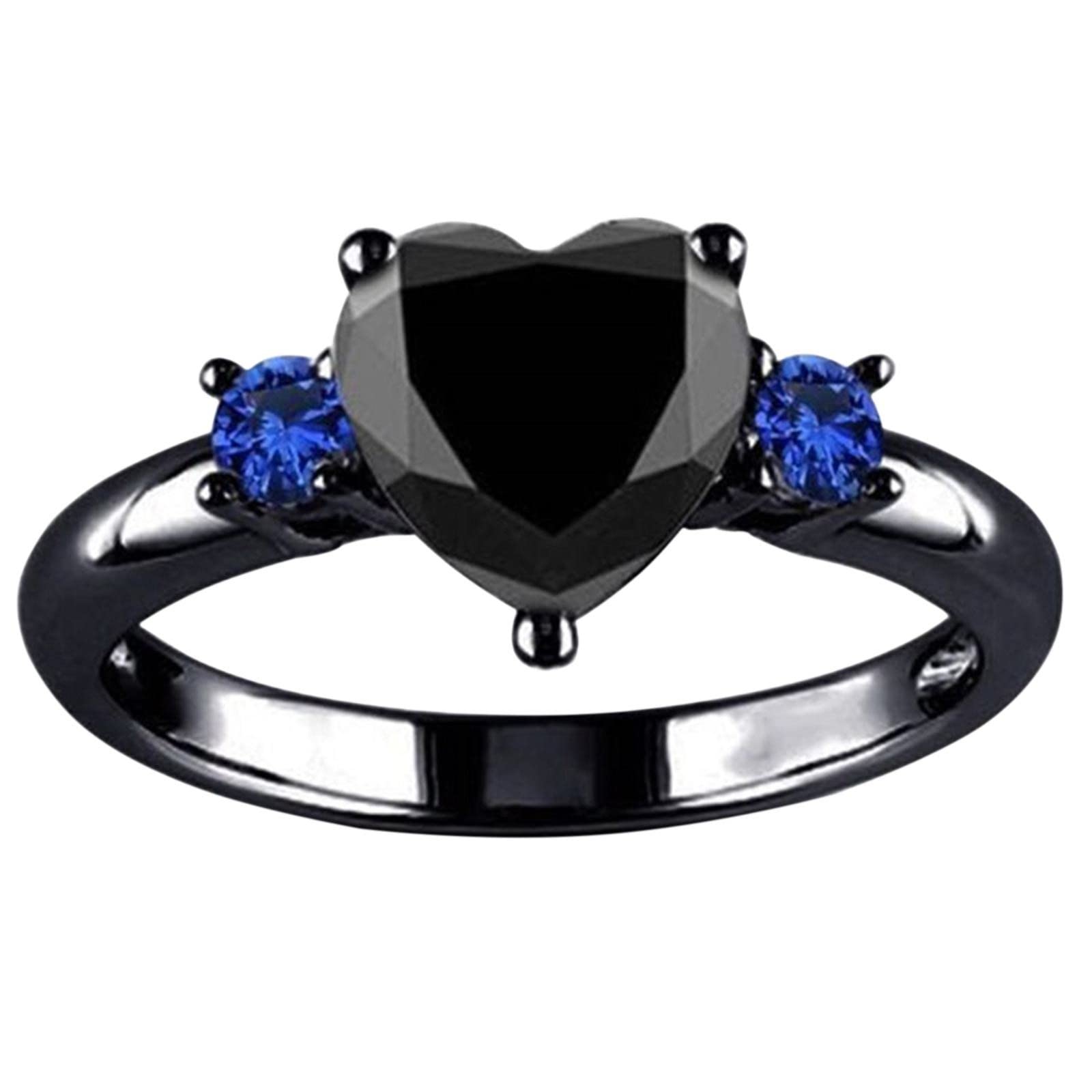 Black Electroplated Heart Ring for Women - Silver Jewelry, One Size D - Perfect for Valentine's Day Gifts, Anniversary Presents & Romantic Occasions