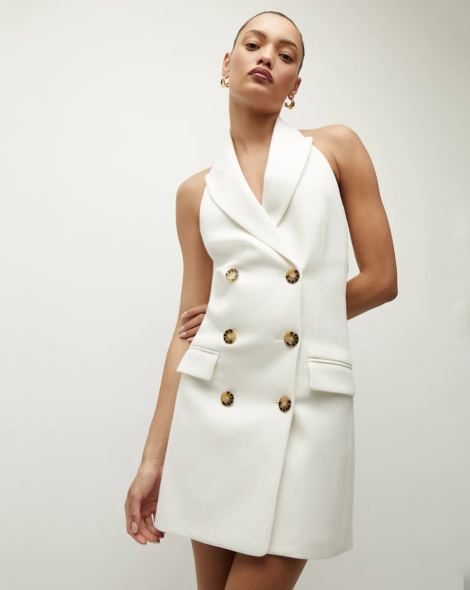 Claridge Blazer Dress in Off White | Women's Elegant Office Wear & Evening Cocktail Dress for Business & Special Occasions
