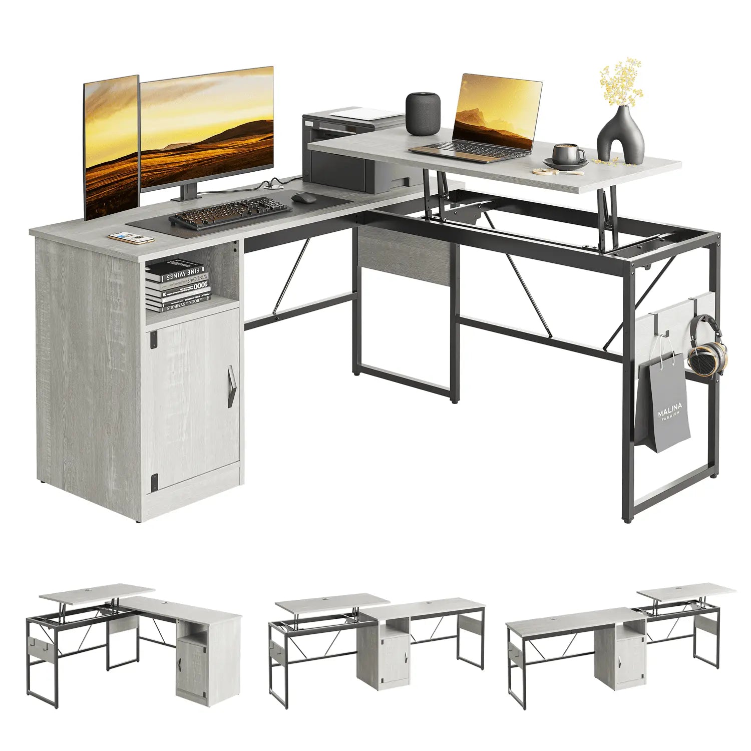 Bestier 60 Inch L-Shaped Standing Desk with File Cabinet - Adjustable Height Computer Workstation for Home Office, Gaming & Study (Espresso) - Perfect for Small Spaces & Ergonomic Workspaces