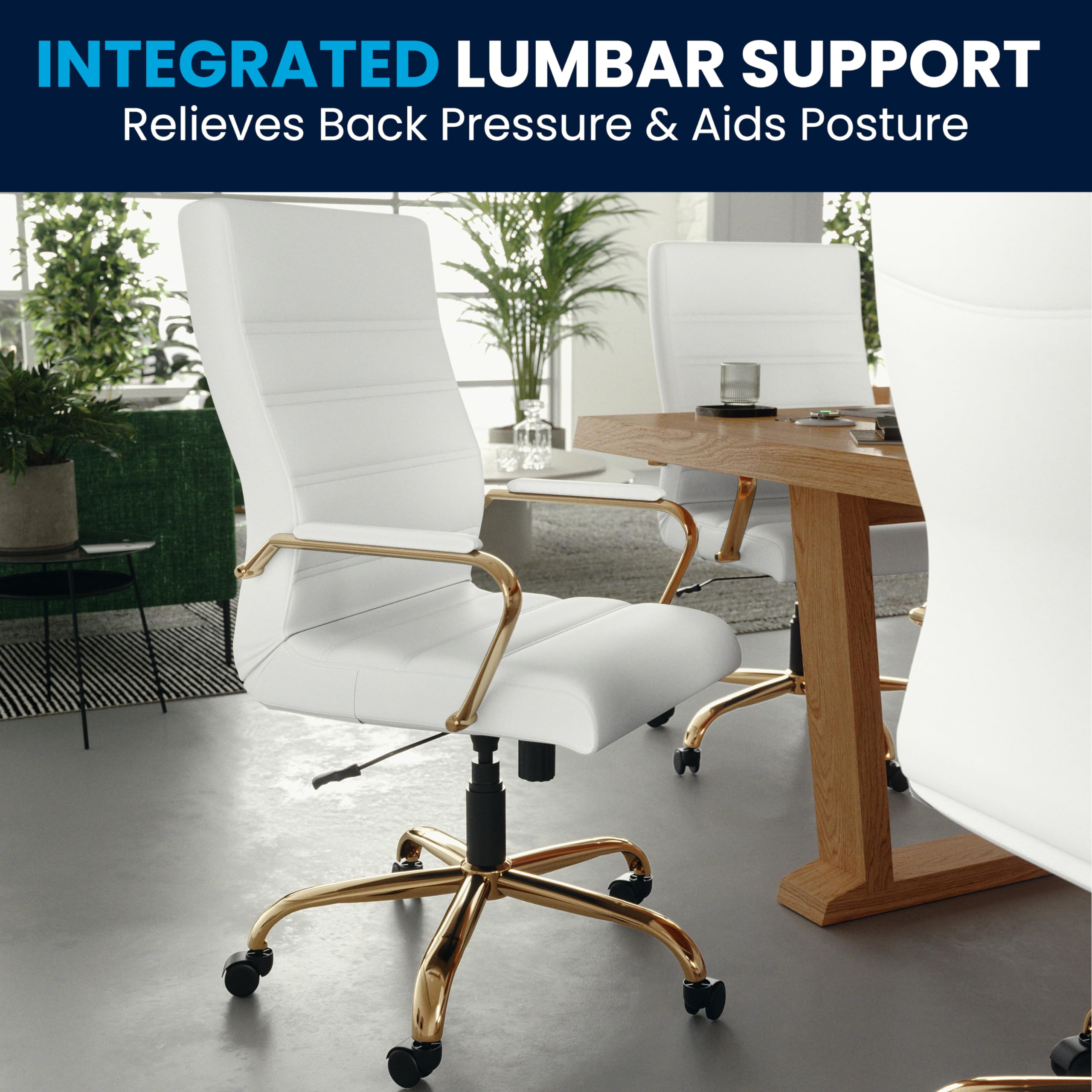 Flash Furniture Whitney Mid-Back Swivel LeatherSoft Office Chair - Adjustable Height Ergonomic Desk Chair with Padded Seat & Armrests, 27