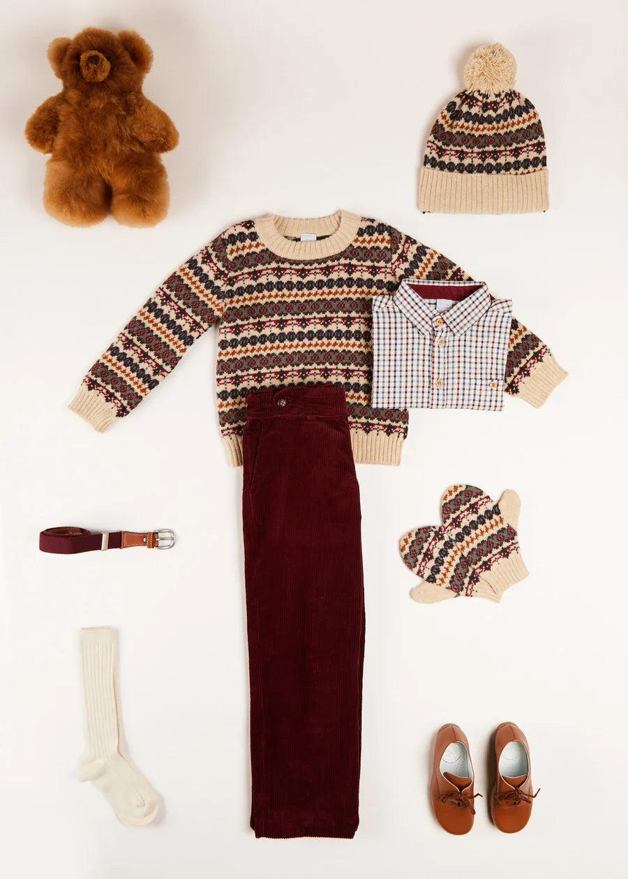 Fair Isle Cream Sweater for Boys - Cozy Winter Knitwear for Kids | Perfect for Holidays, School & Outdoor Activities