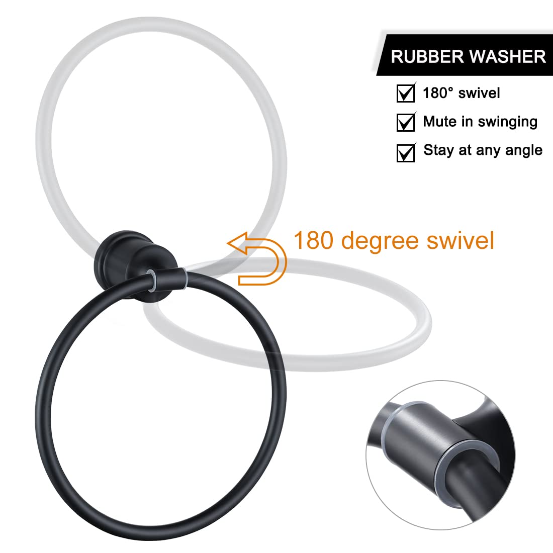 Stainless Steel Black Bathroom Towel Ring - Hand Towel Holder for Bathroom Accessories | Perfect for Bathrooms, Kitchens & Powder Rooms