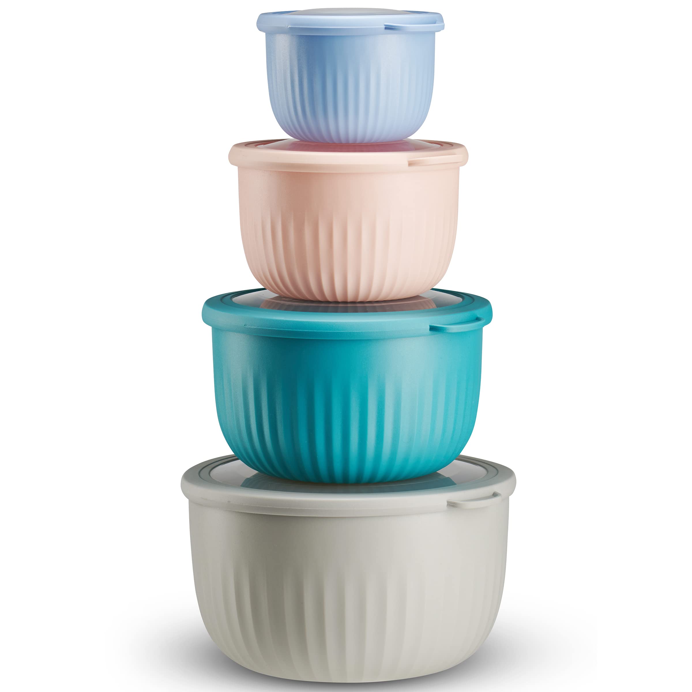 8-Piece Plastic Food Storage Containers with Lids - Airtight Mixing & Prep Bowls Set for Kitchen, Meal Prepping, Leftovers & Pantry Organization (BPA-Free)