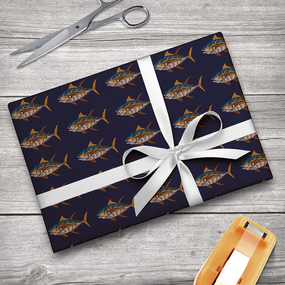 Premium Kraft Roll Gift Wrap Paper - Tuna Fish Design for Unique Present Wrapping | Perfect for Birthday Gifts, Christmas Presents & Special Occasions