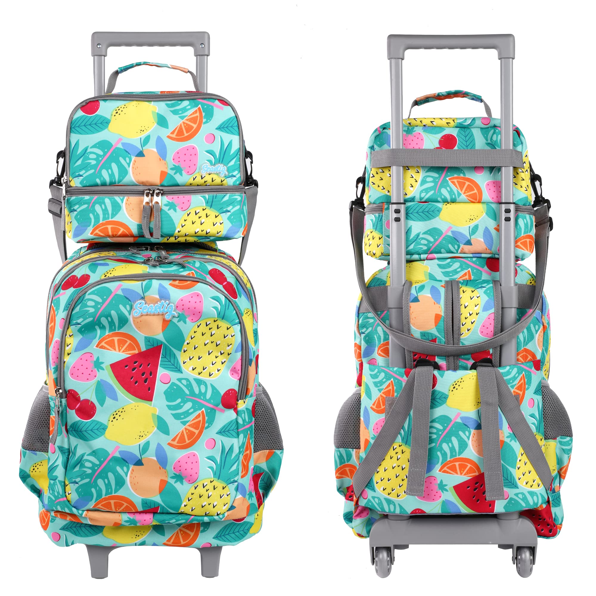 Seastig 18 Inch Rolling Backpack for Kids - Double Handle Wheeled Backpack with Detachable Lunch Bag Set | School, Travel & Daily Use Backpack for Boys & Girls