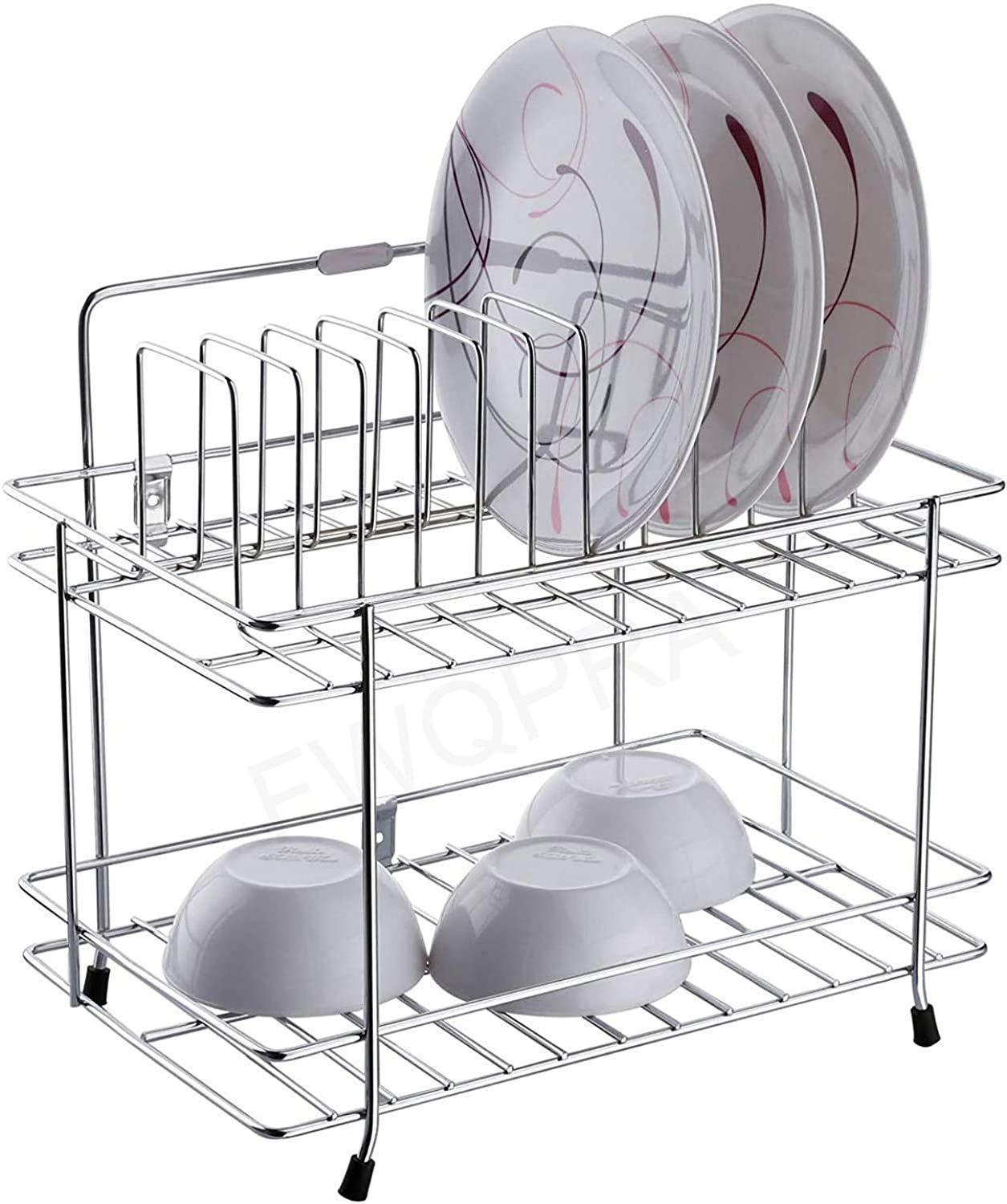 Premium 2-Tier Stainless Steel Chrome Plated Plate & Bowl Stand - Kitchen Utensil Organizer with Wall Mount or Countertop Options - Space Saving Dish Rack for Home Kitchen Organization - Perfect for Small Kitchens, Dining Rooms, and Restaurants