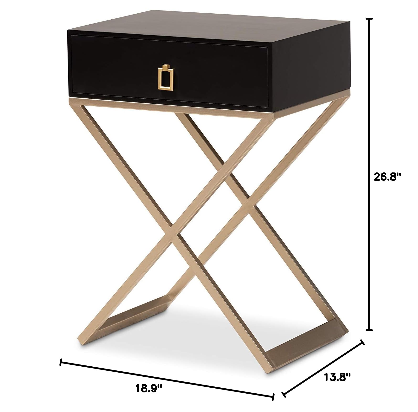 Baxton Studio Modern Nightstand with Drawer - Black, Brass & Gold Finish Bedside Table for Bedroom, Living Room & Guest Room